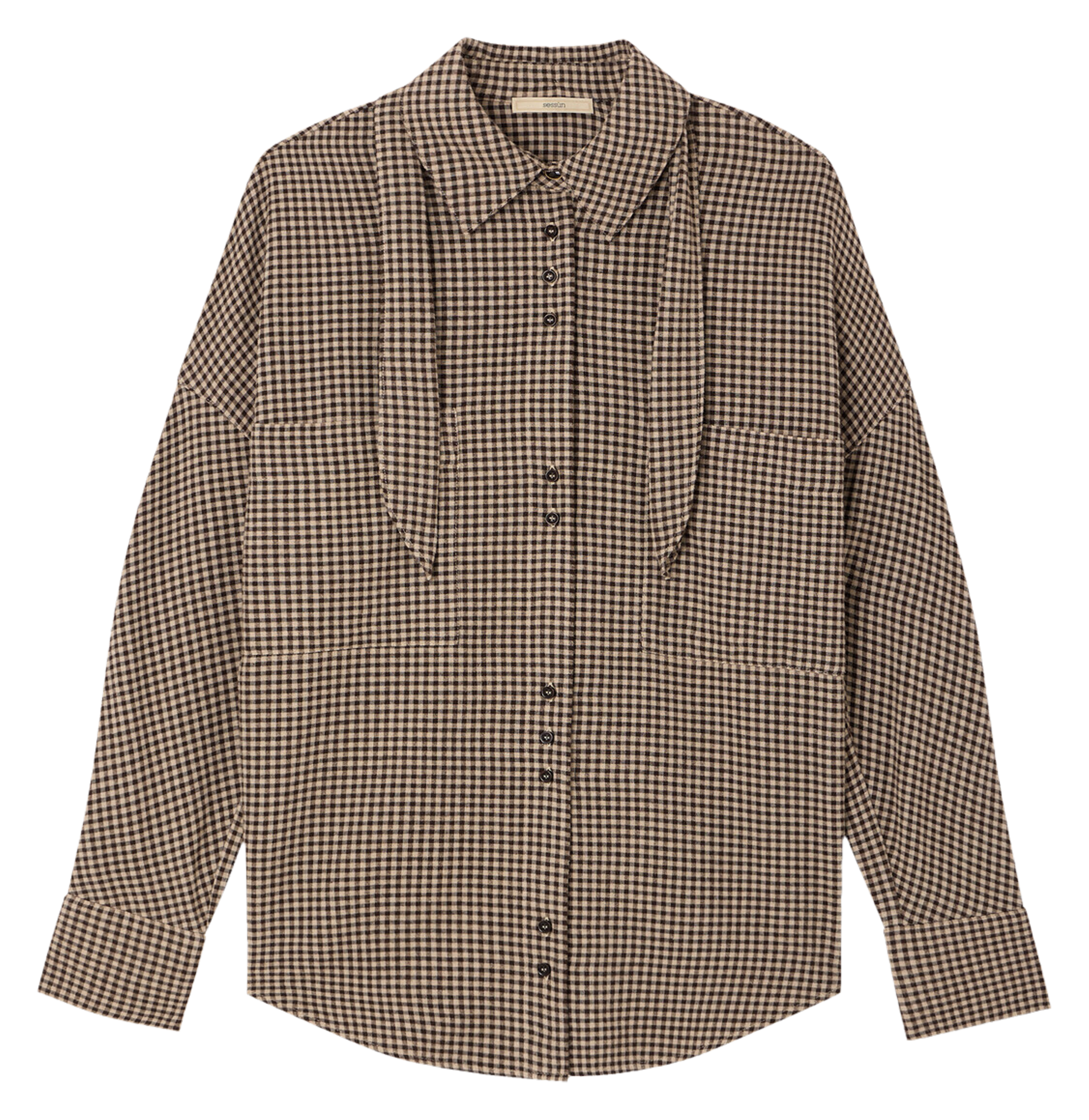 Chemise droite col classique à carreaux avec noeud SESSUN Beige