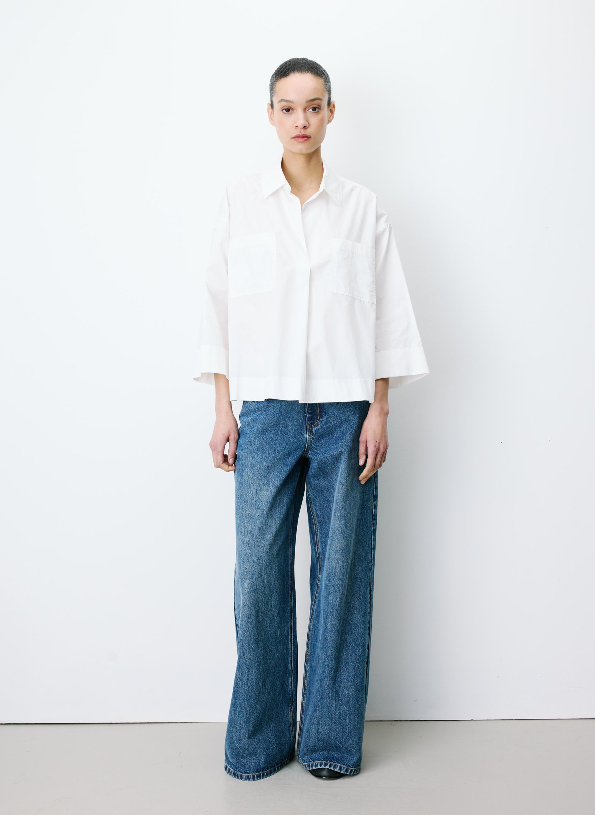 Oversized, katoenen blouse met klassieke kraag GRACE ET MILA Wit