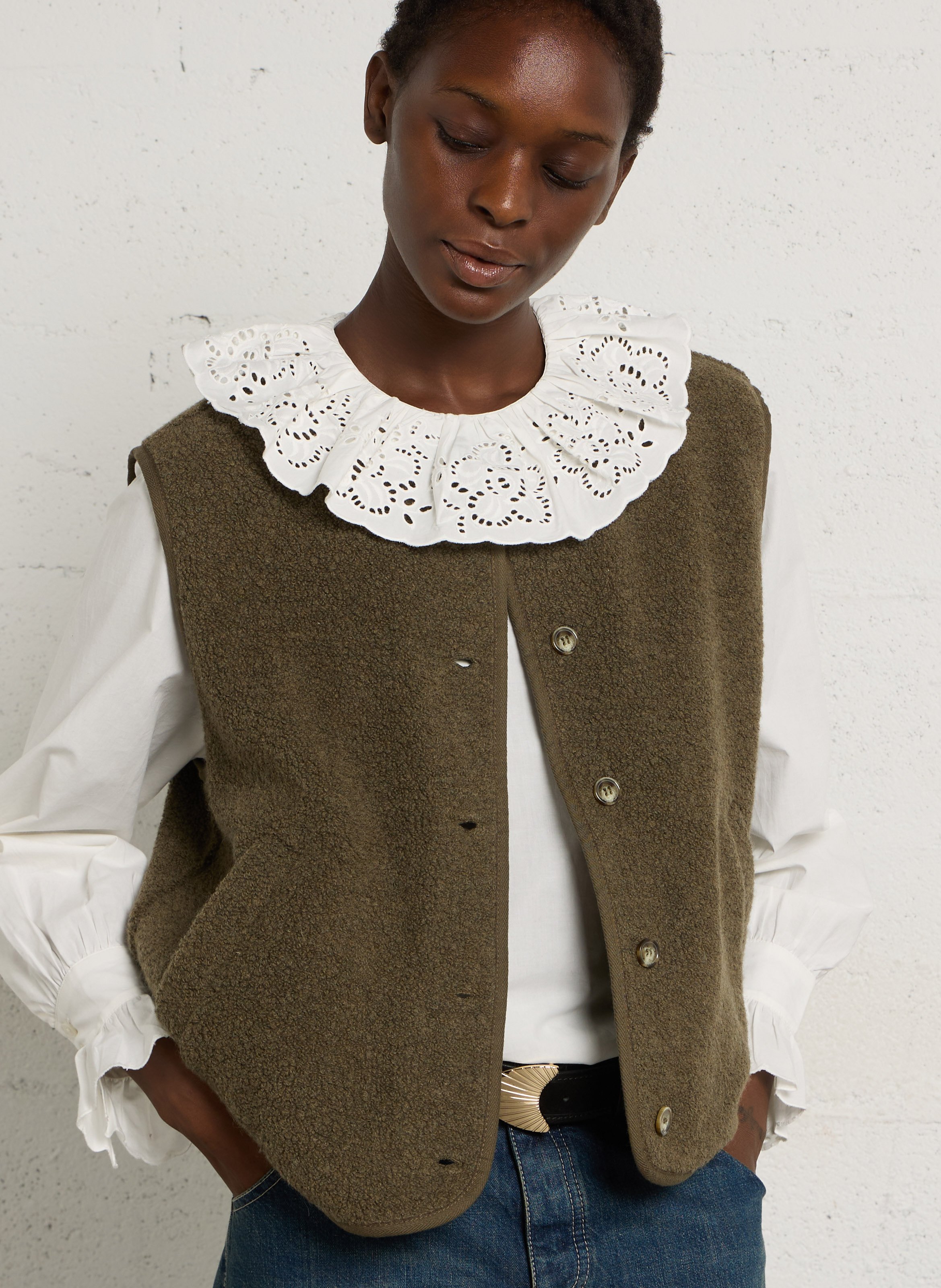 Oversized jasje van wolmix  DES PETITS HAUTS Groen