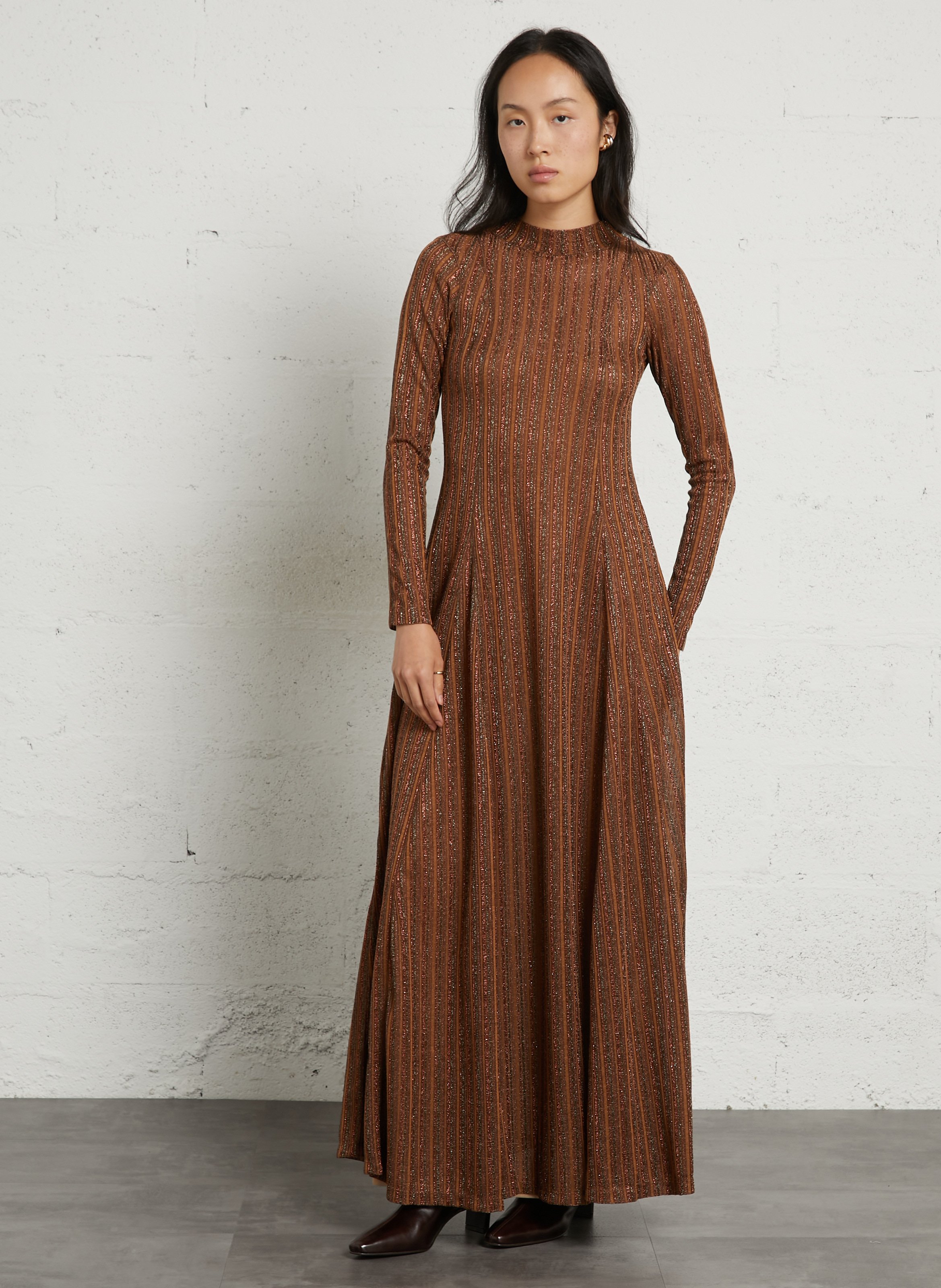 Fitted Sequin Long Dress MOMONI Brown