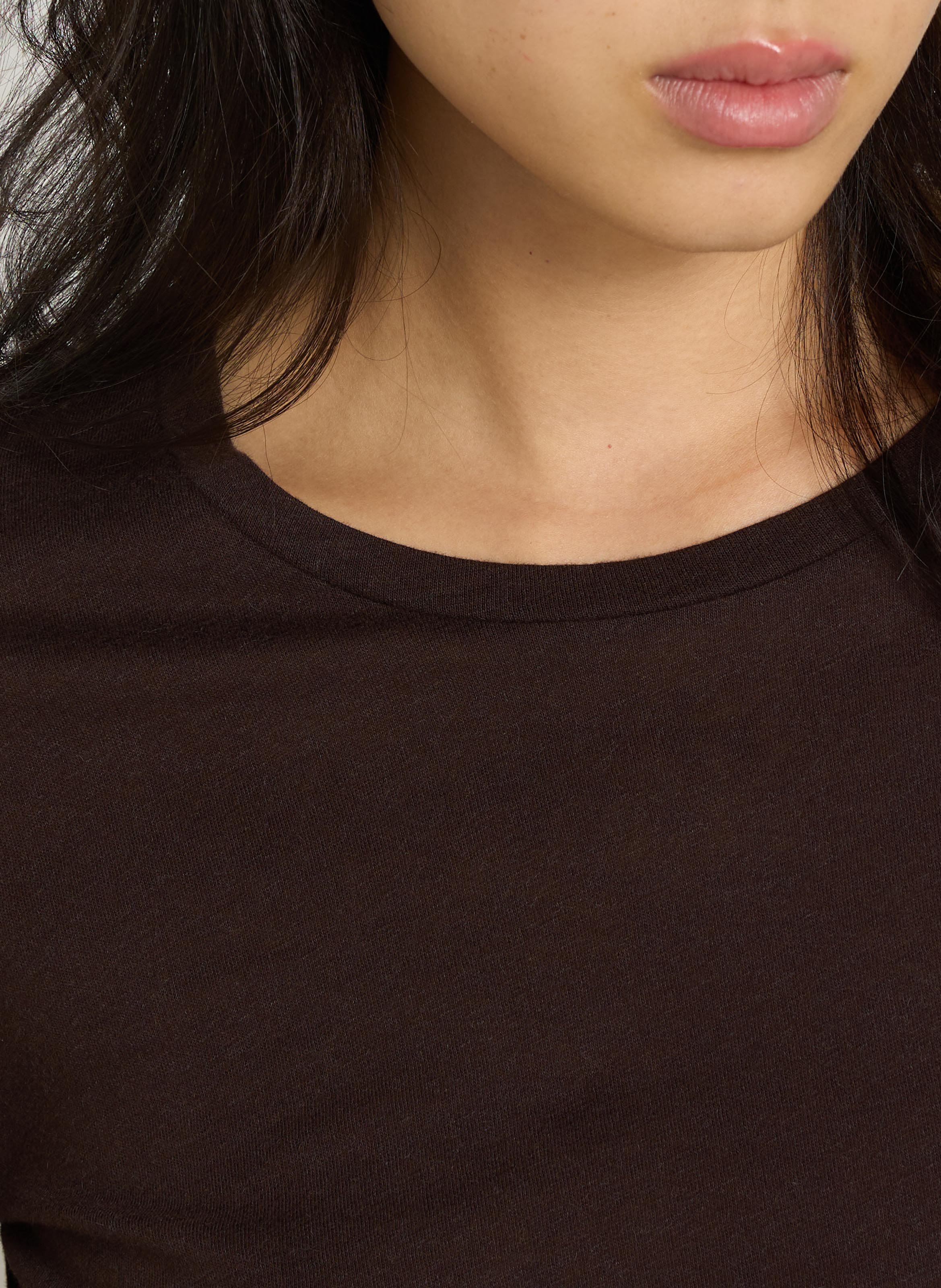Tee-shirt col rond en coton et cachemire mélangé MAJESTIC FILATURES Marron