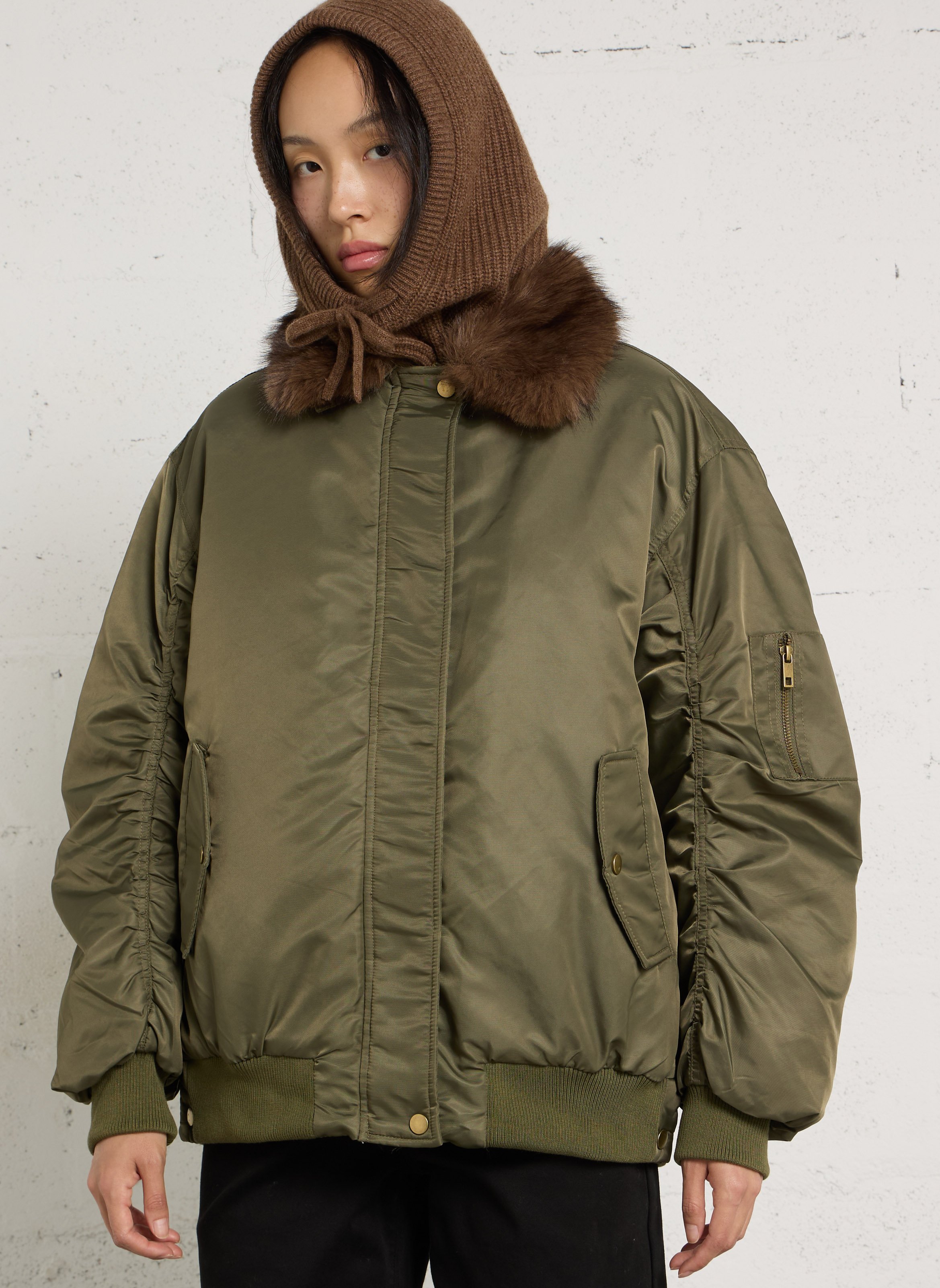 Loose-fit jacket with detachable faux fur collar LA PETITE ETOILE Khaki