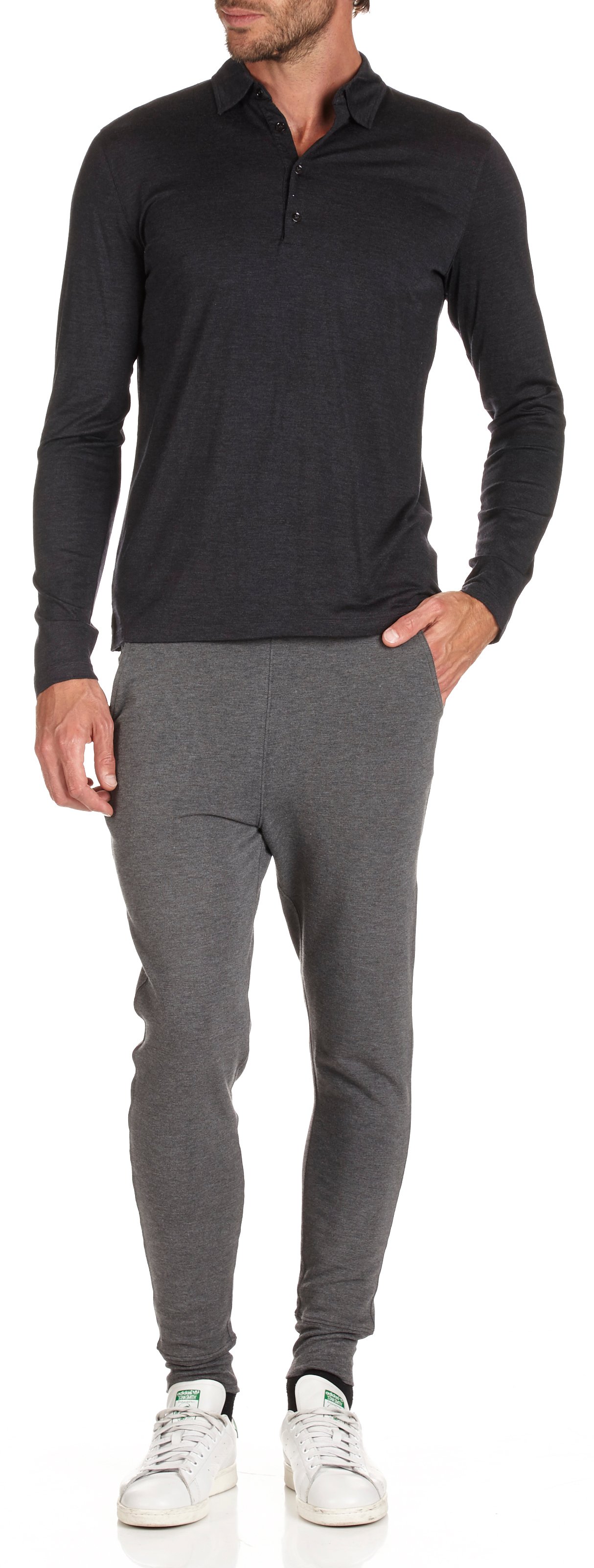 Long-sleeved jersey polo shirt MAJESTIC FILATURES Grey