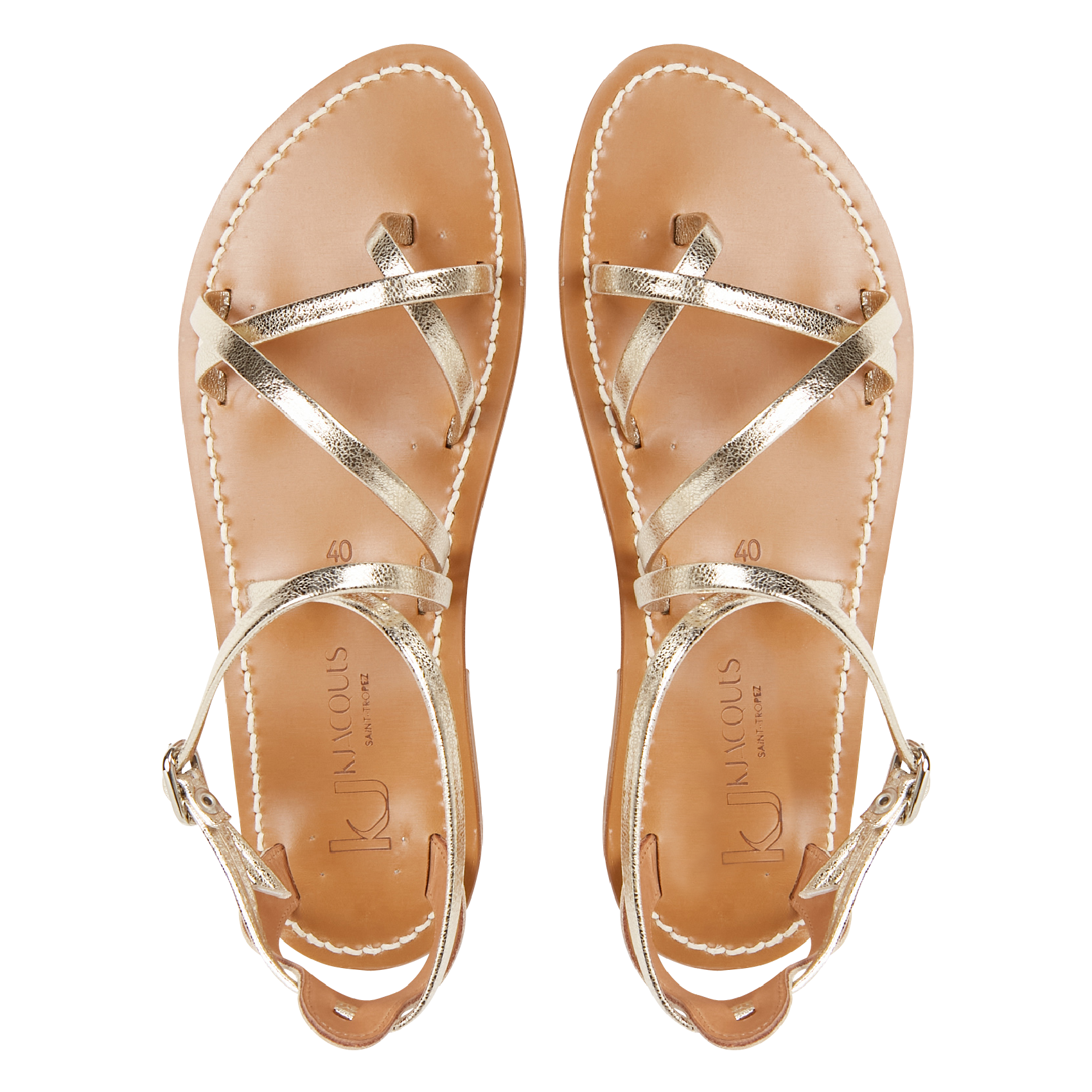 Flat leather sandals K JACQUES Golden