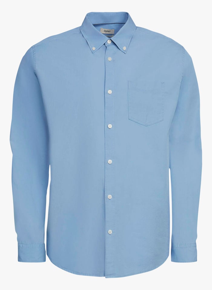 Camisa regular fit de algod n con cuello americano en azul