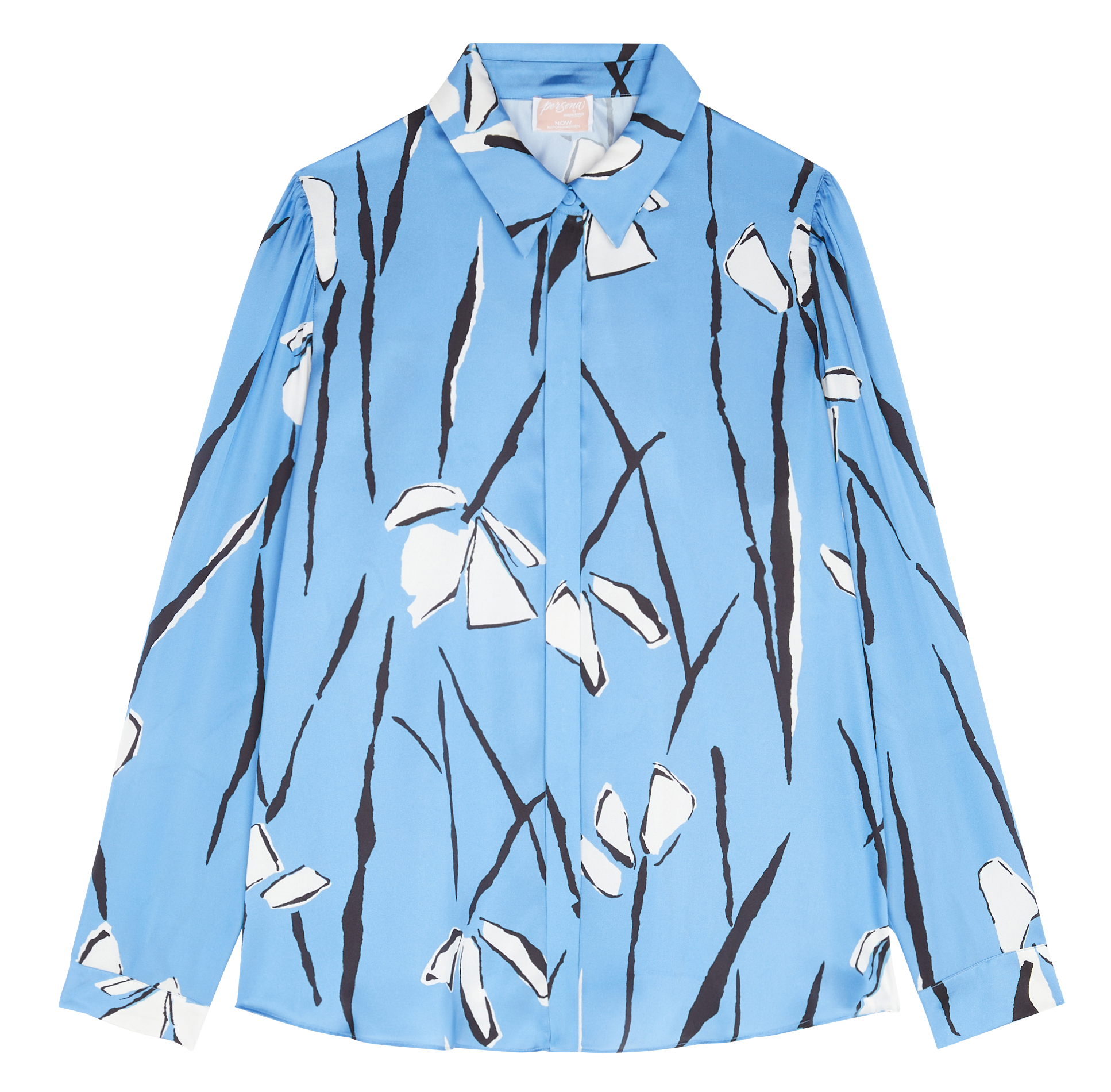 Straight satiny floral print shirt with classic collar PERSONA by Marina Rinaldi Blue