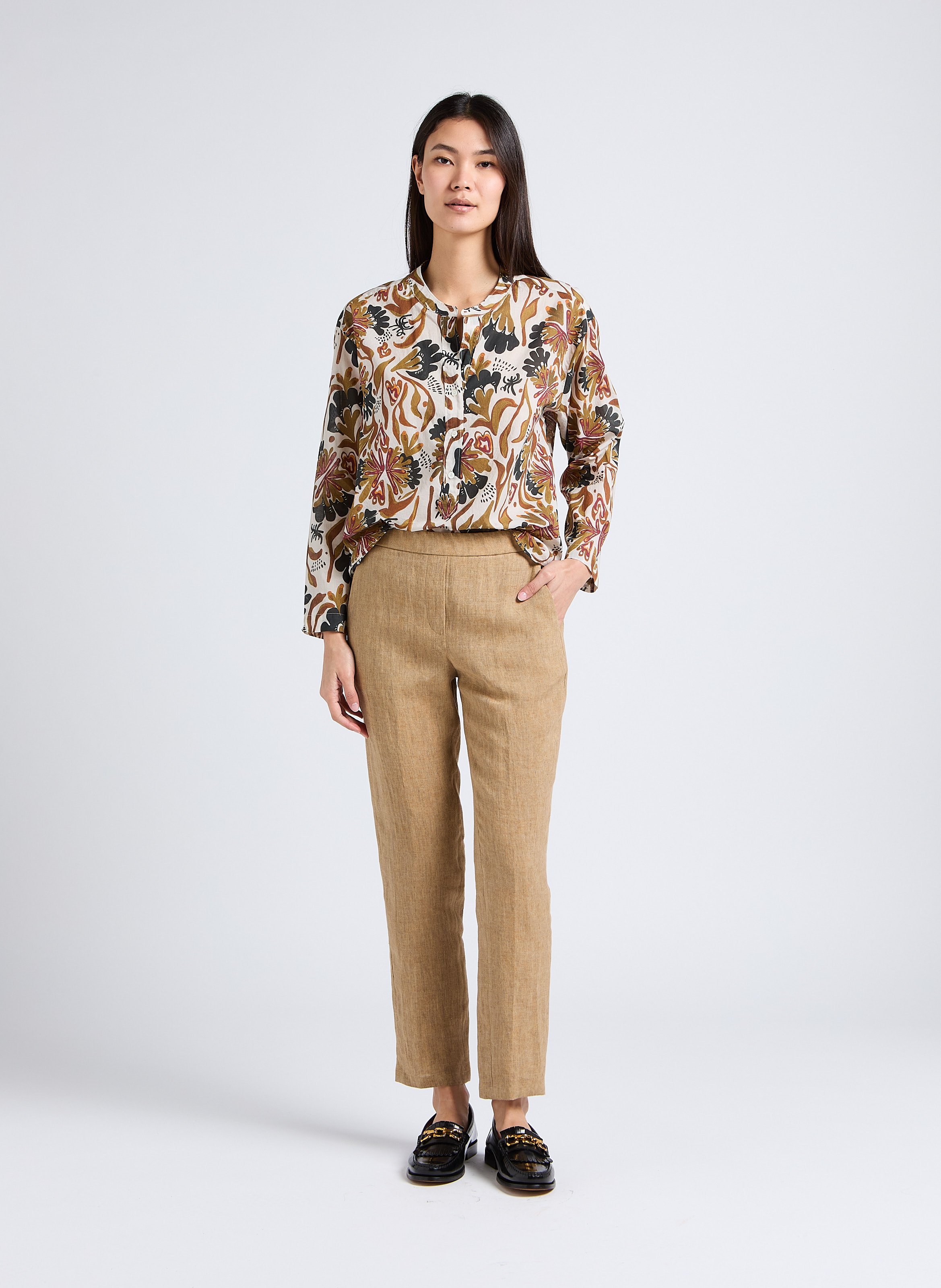 Chemise ample col tunisien en coton imprimé DIEGA Vert