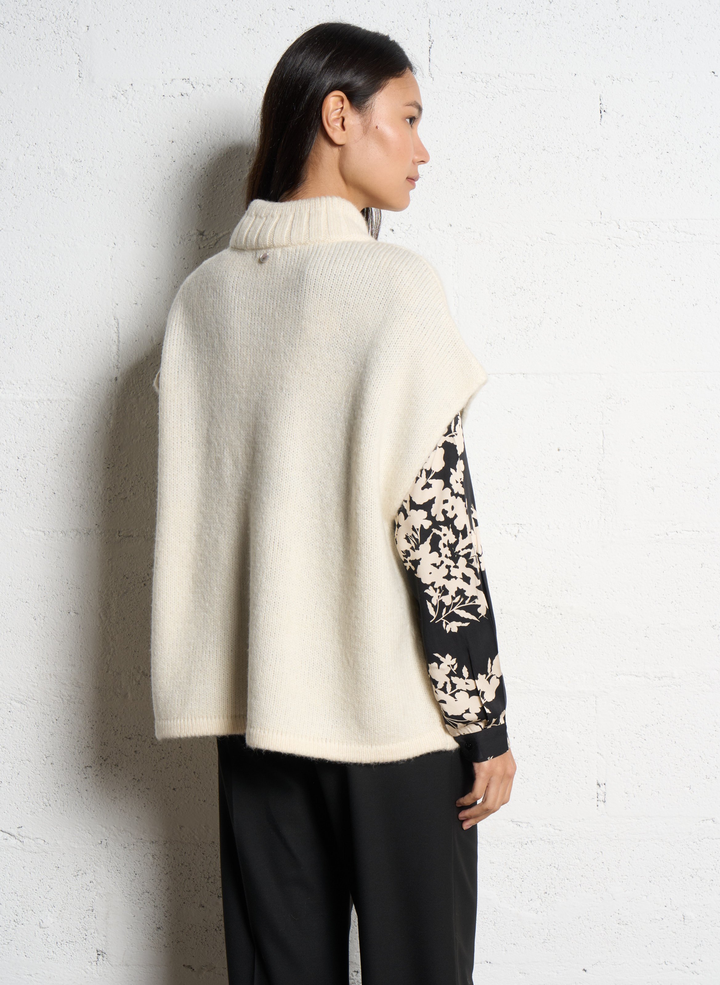 Ärmelloses Oversized-Strickpullover ONE STEP Weiss