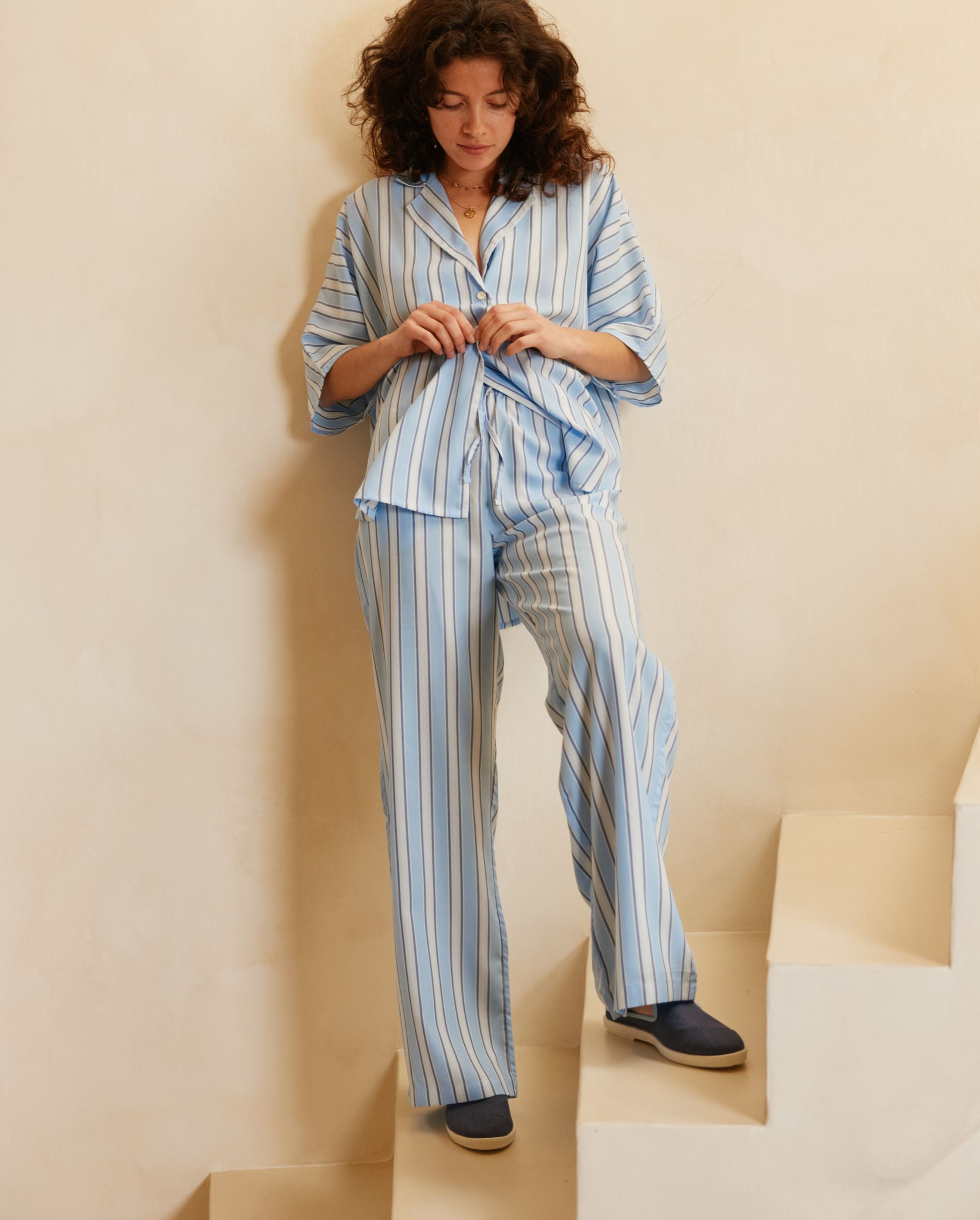 Women&#039;s linen mule, sky blue denim ANGARDE Blue