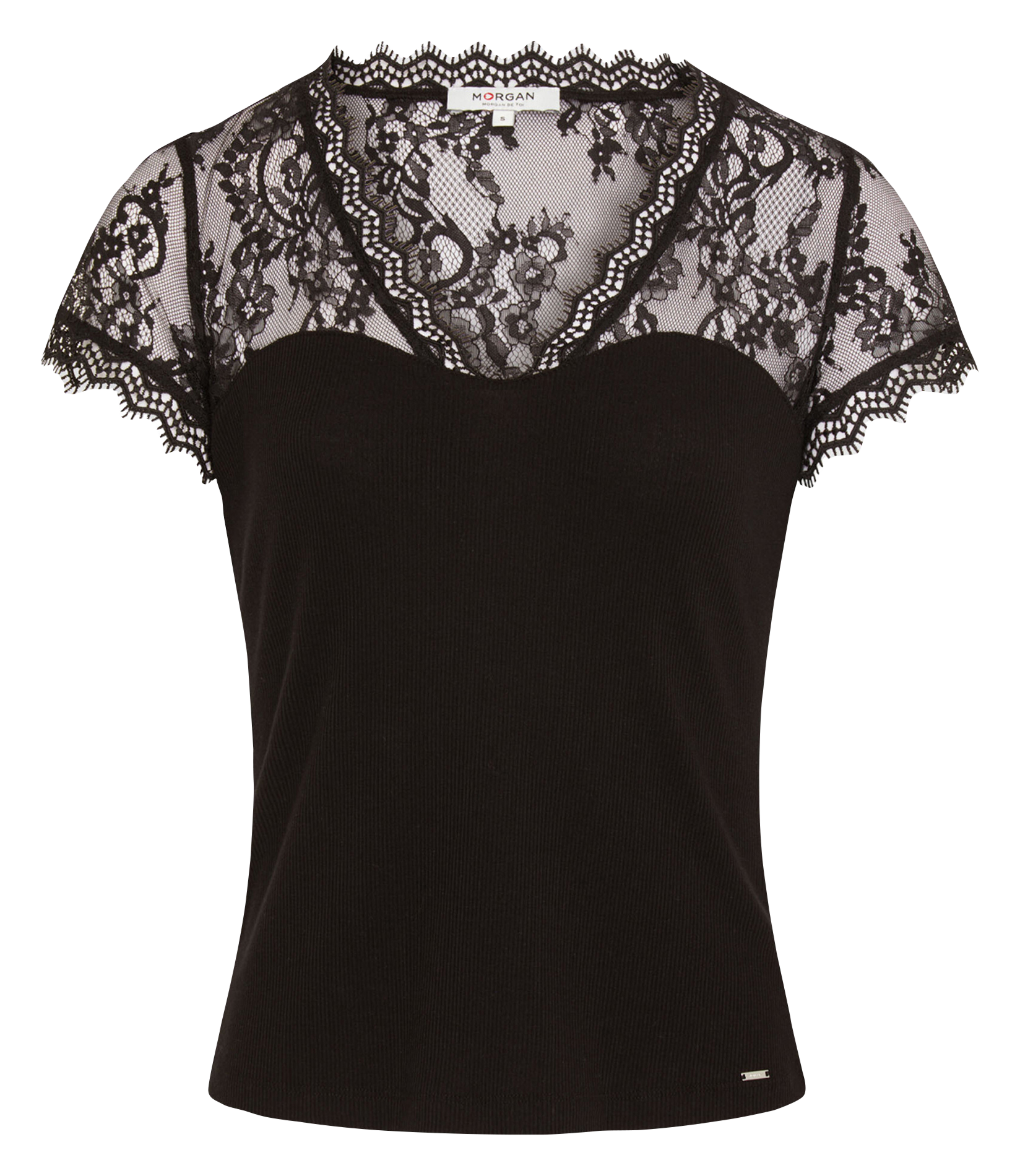 V-neck lace T-shirt MORGAN Black
