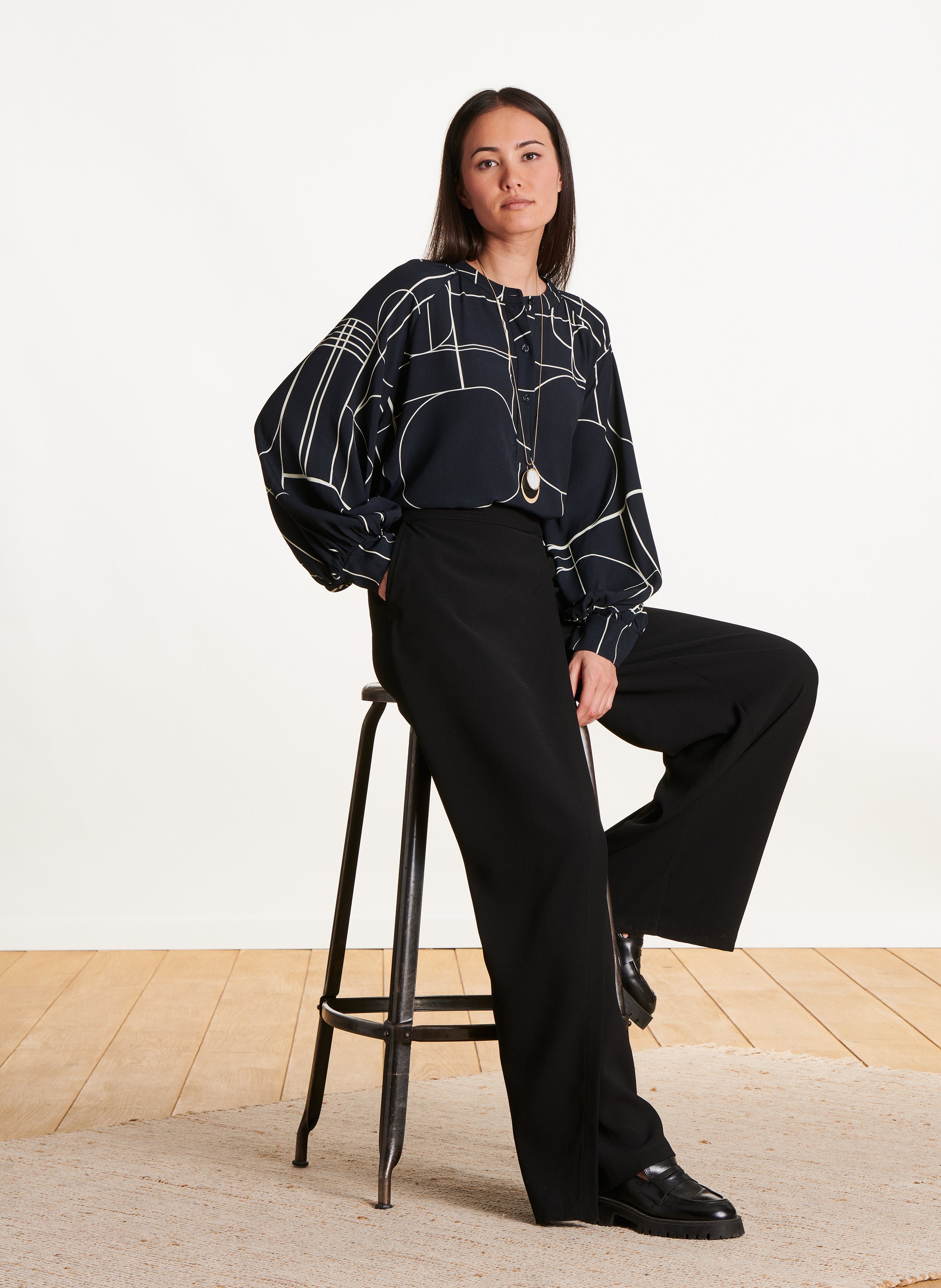 Blouse col rond imprimée LA FEE MARABOUTEE Noir