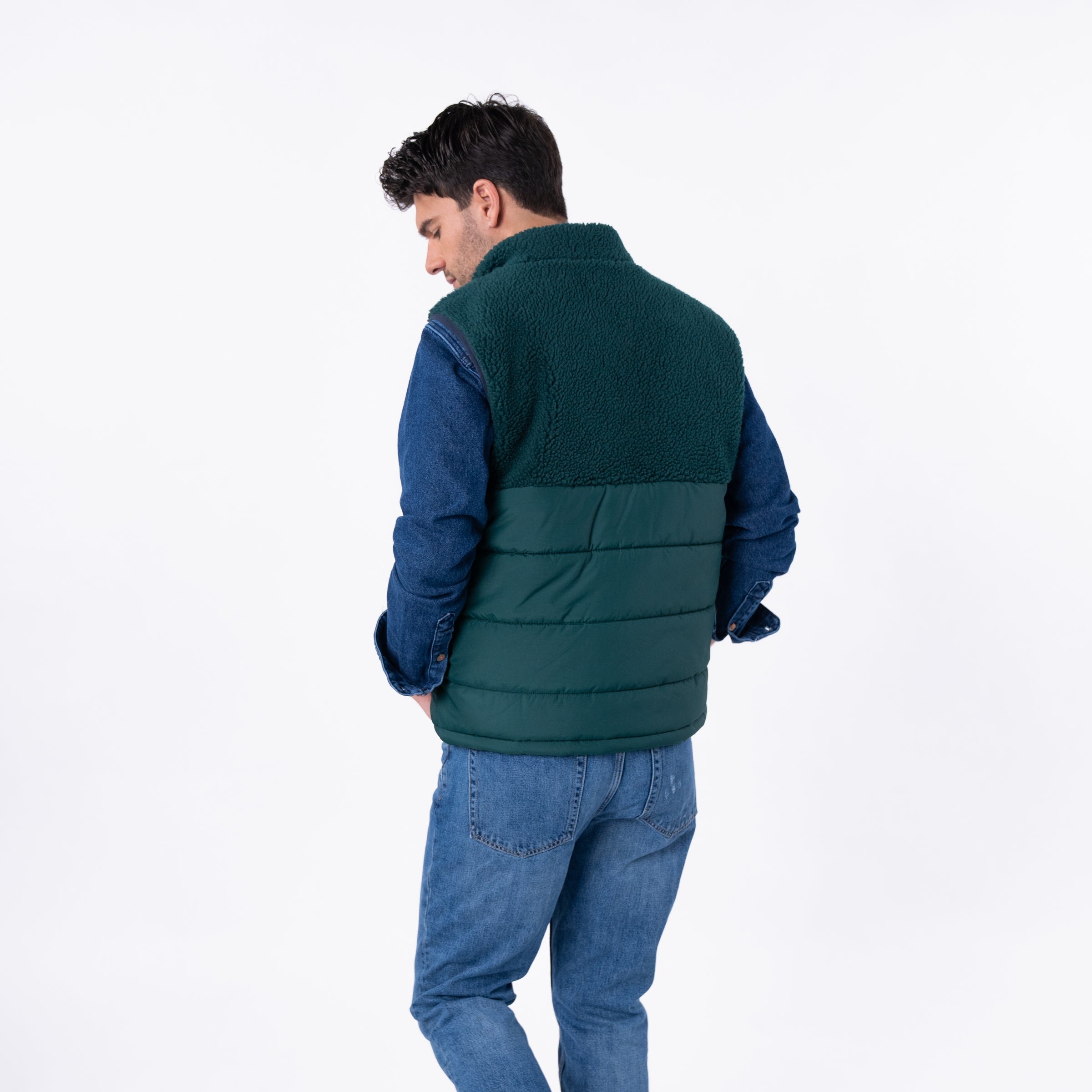 Sherpa sleeveless bi-material jacket BILLYBELT Green