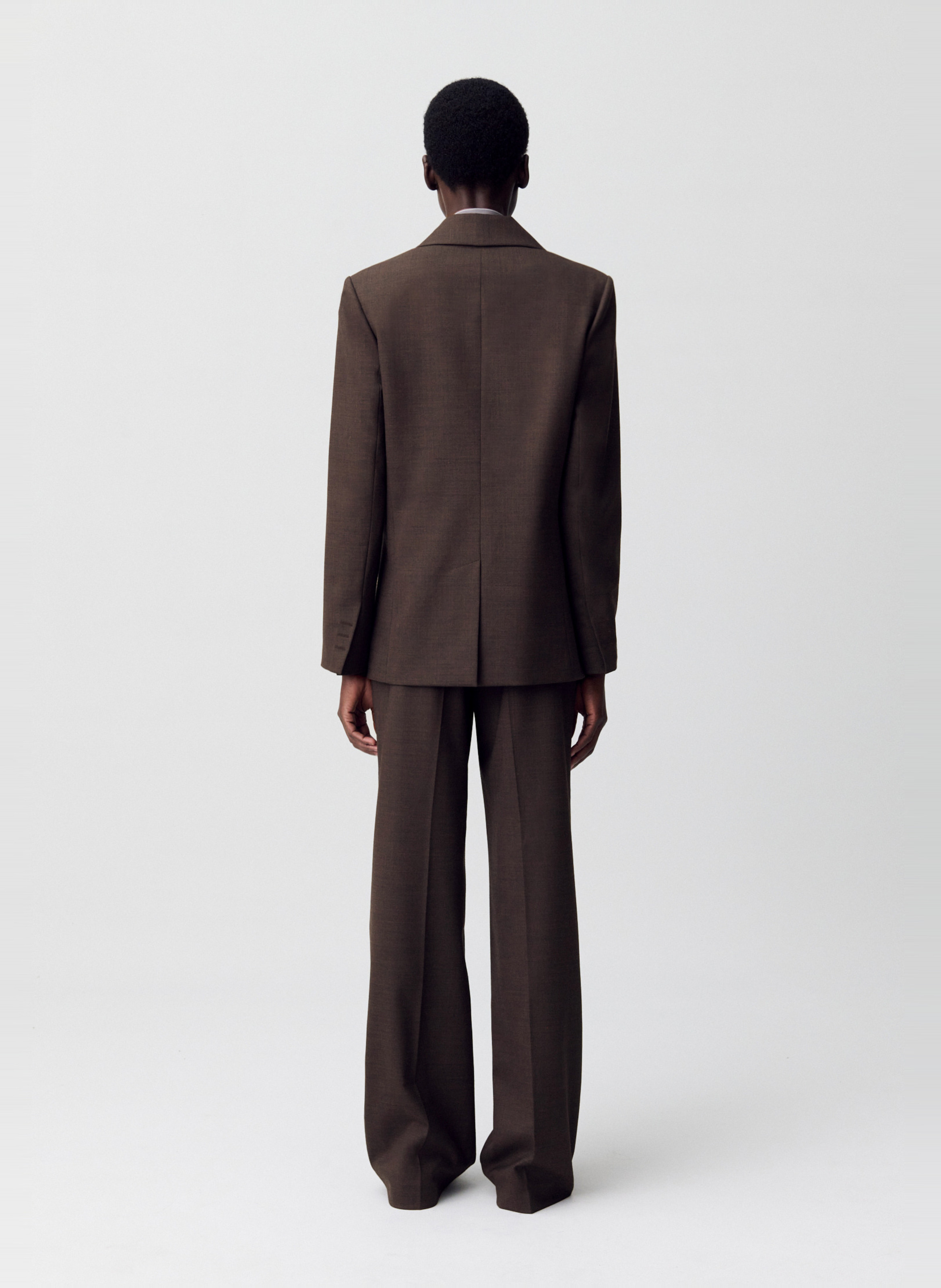 Veste tailleur droite unie en laine mélangée CLAUDIE PIERLOT Marron