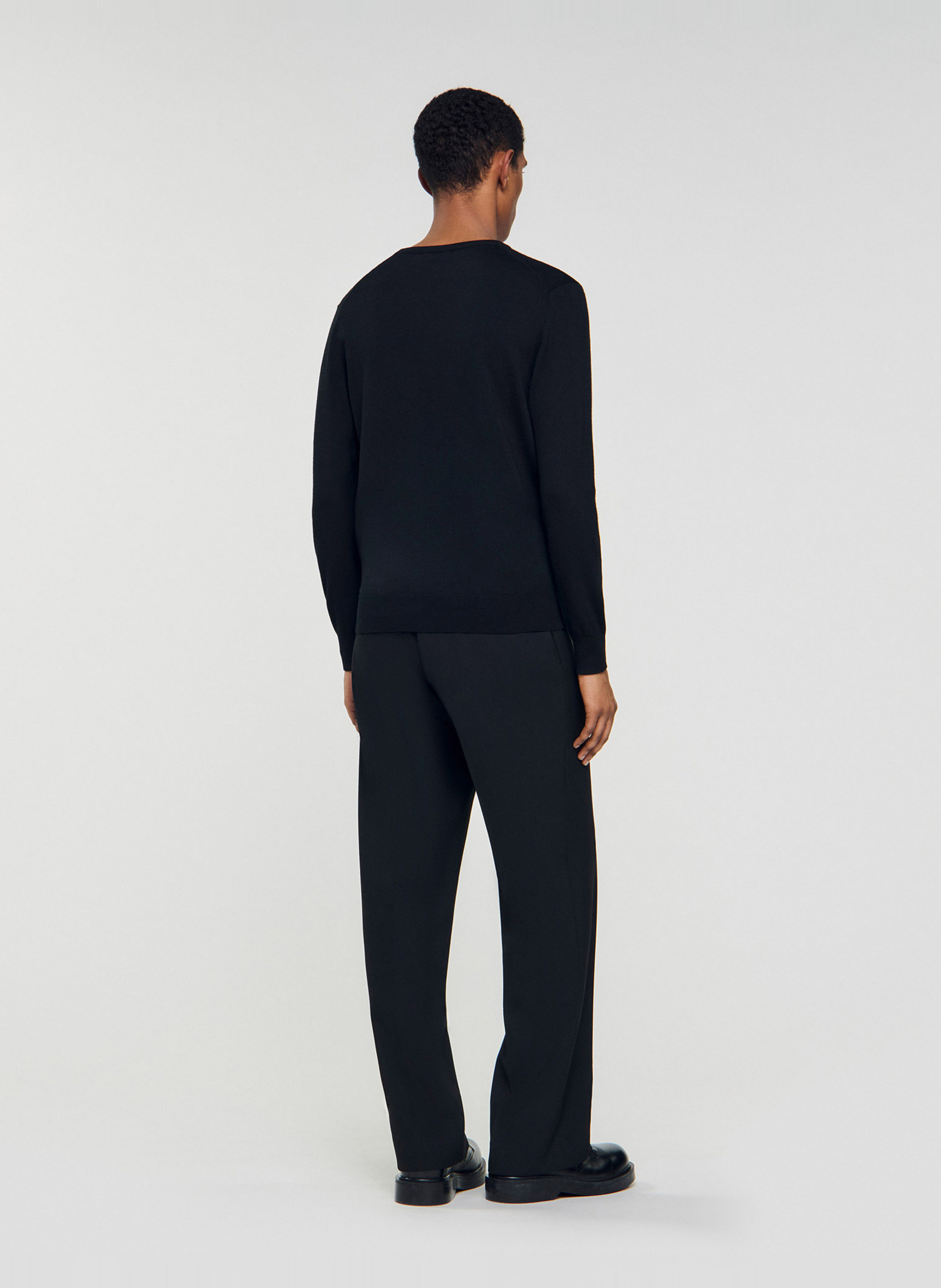 Effen trui van wolmix met lange mouwen en kant SANDRO Zwart