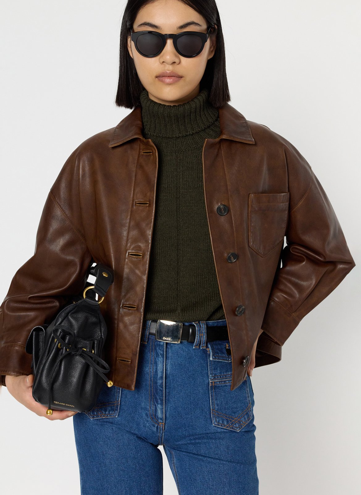 Lambskin leather jacket with classic collar GERARD DAREL Brown