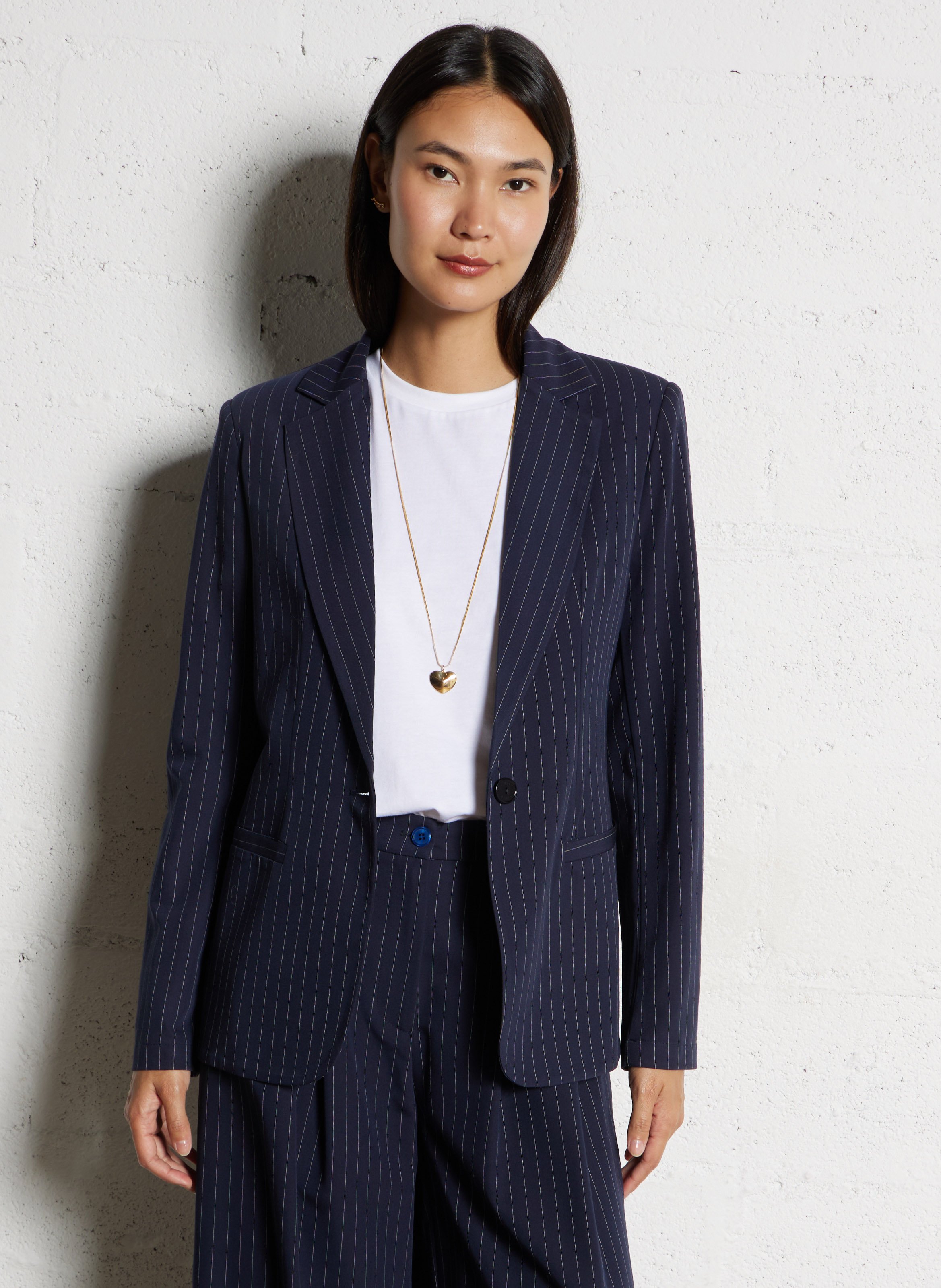 Veste tailleur droite à rayures tennis PLEASE Bleu