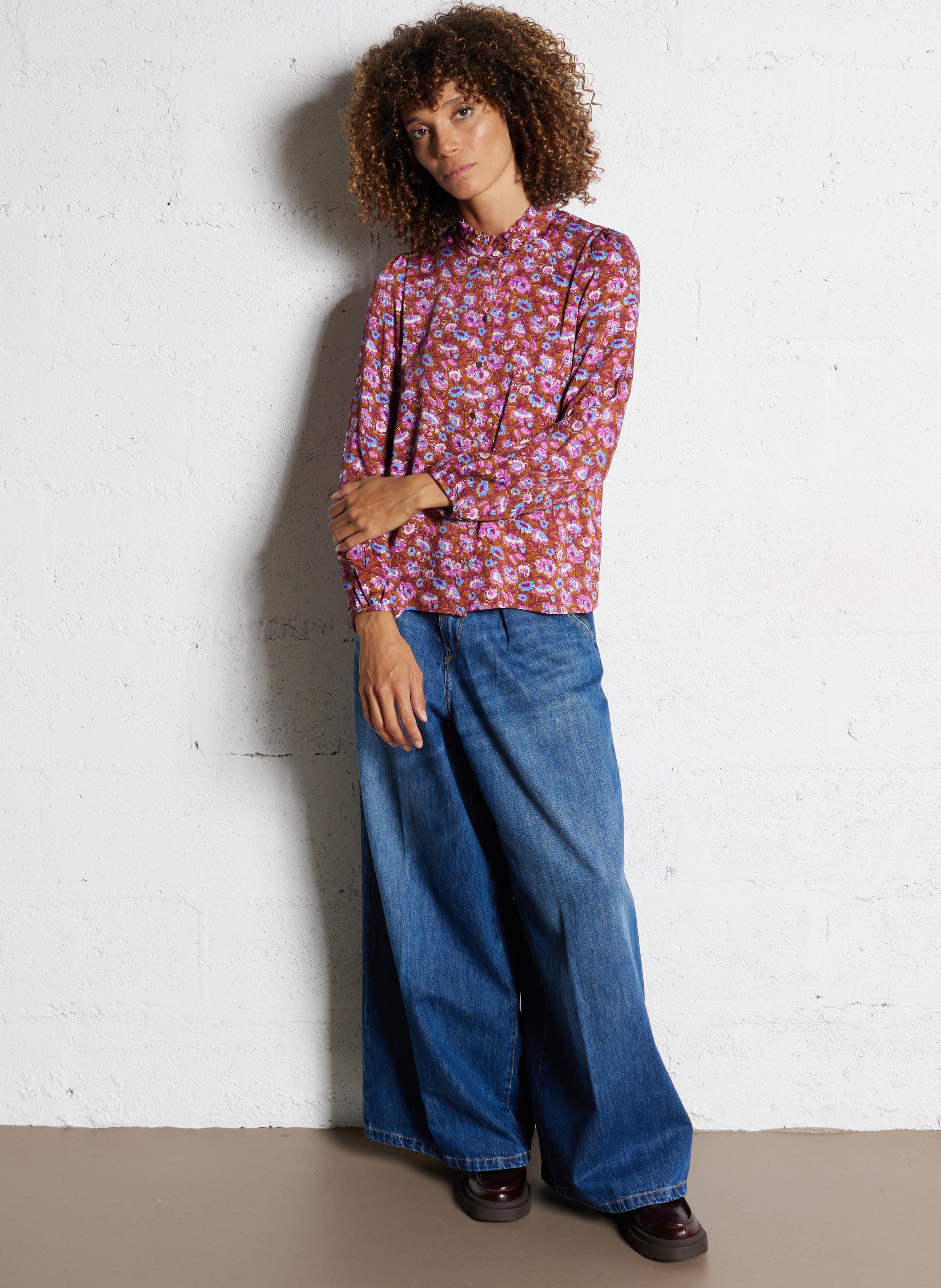 Chemise droite imprimée I CODE Marron