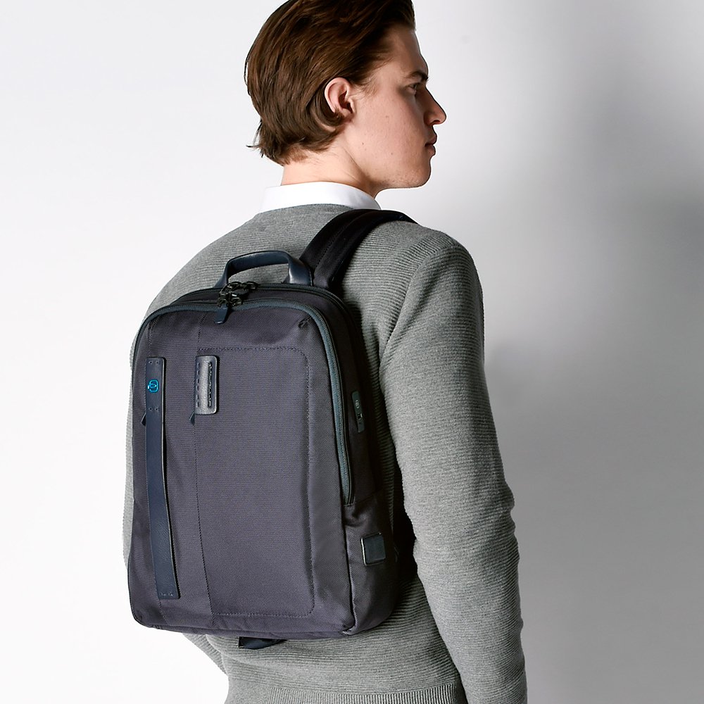 Leather and fabric backpack PIQUADRO Black