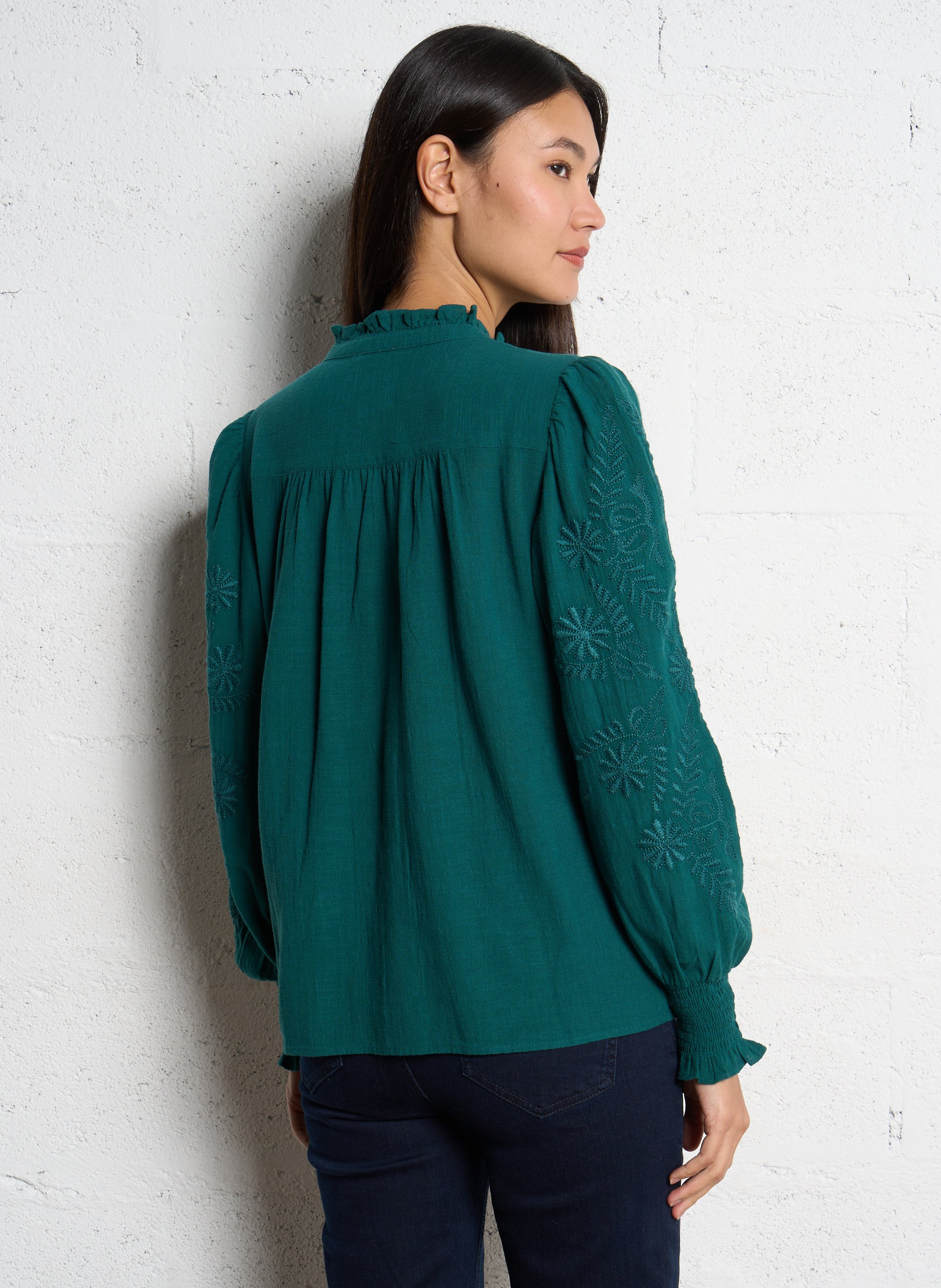 Embroidered cotton toiletry blouse MAISON 123 Green