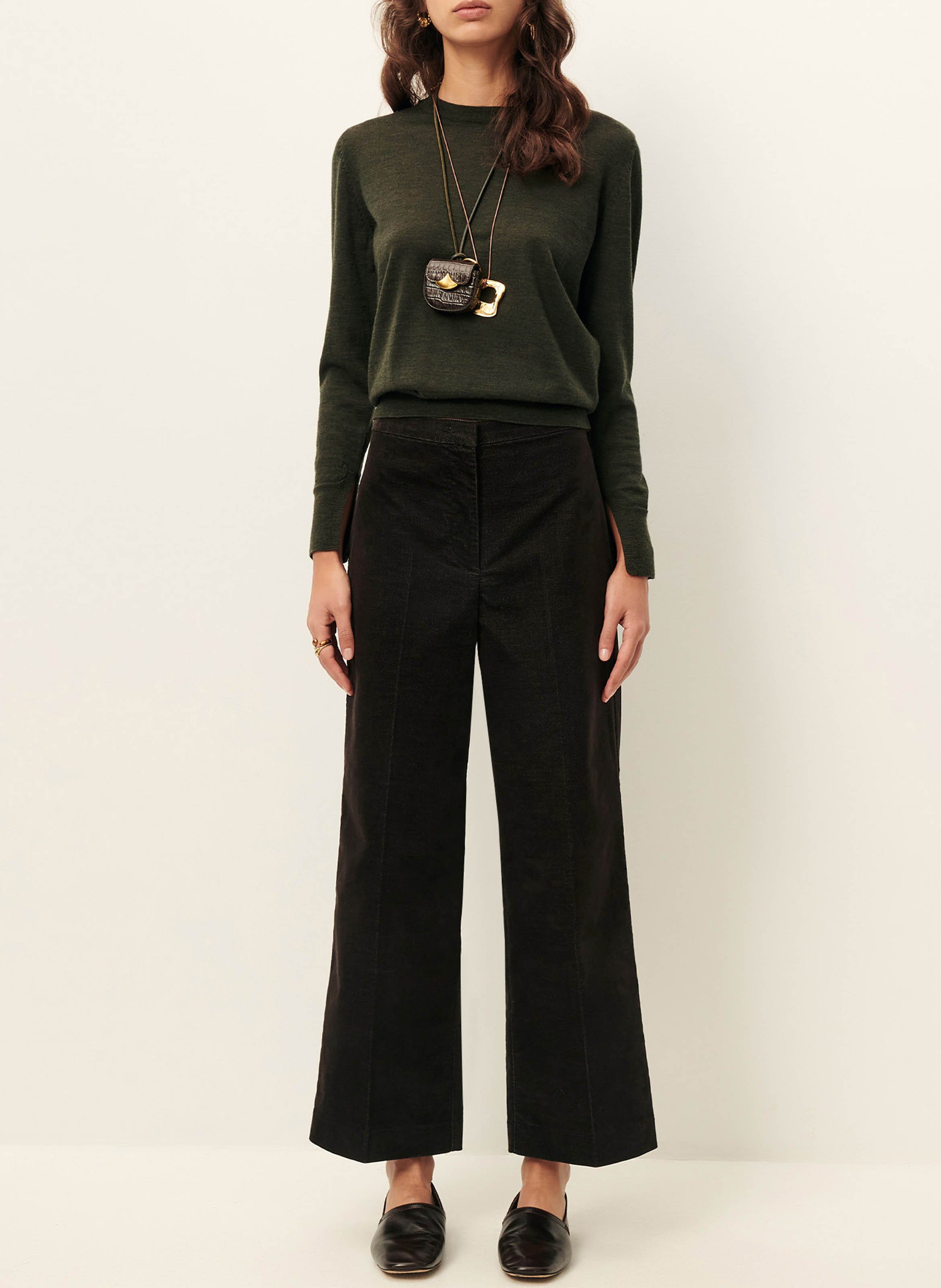 Wide-leg cotton-blend velvet pants SESSUN Brown