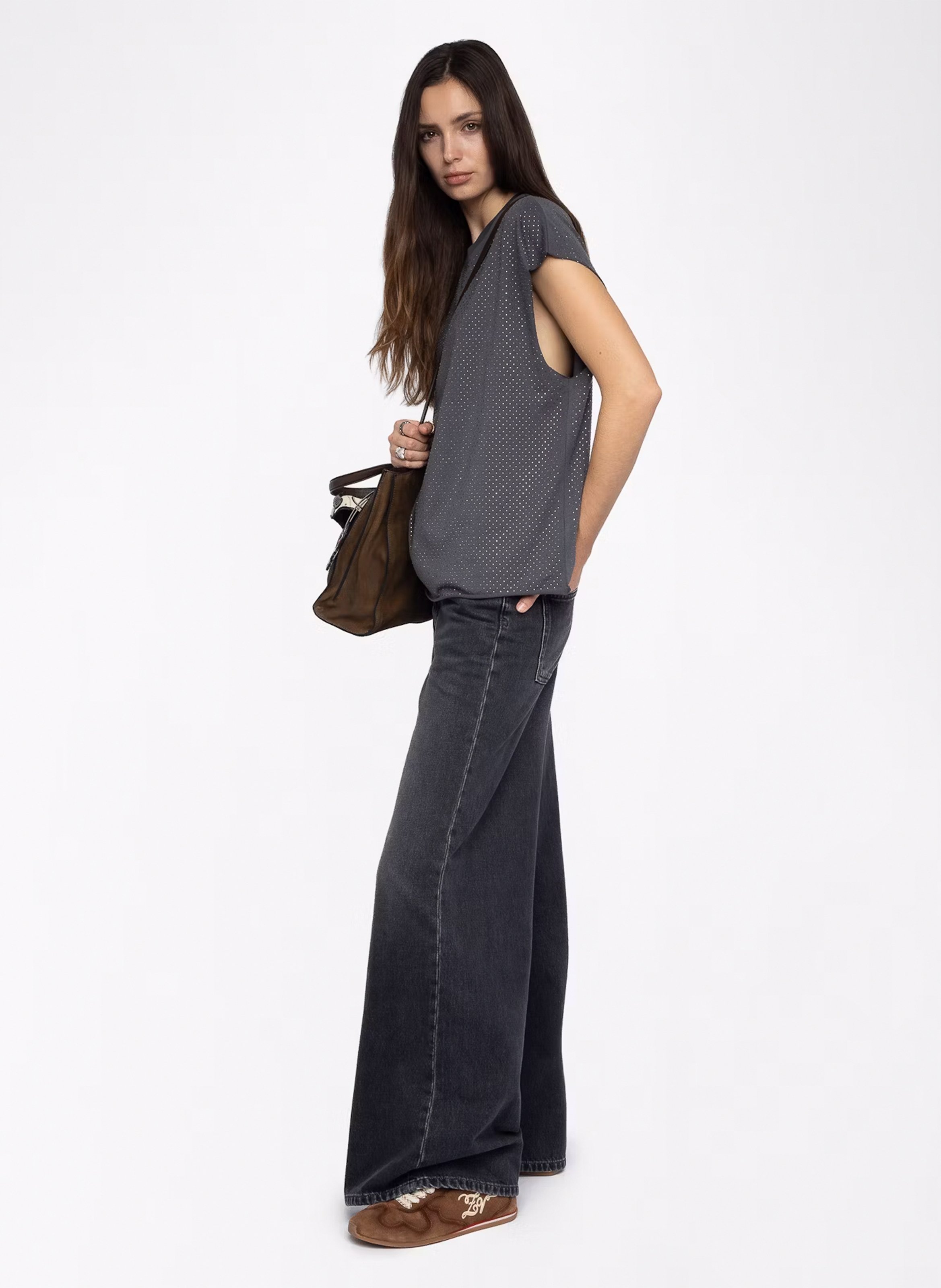 Straight round neck T-shirt with rhinestones ZADIG&VOLTAIRE Grey