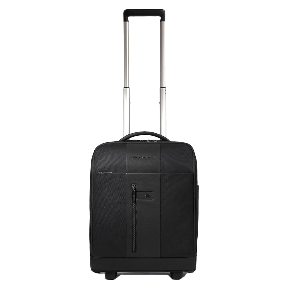 Under-seat trolley suitcase with 2 wheels in recycled fabric with TSA lock PIQUADRO Black