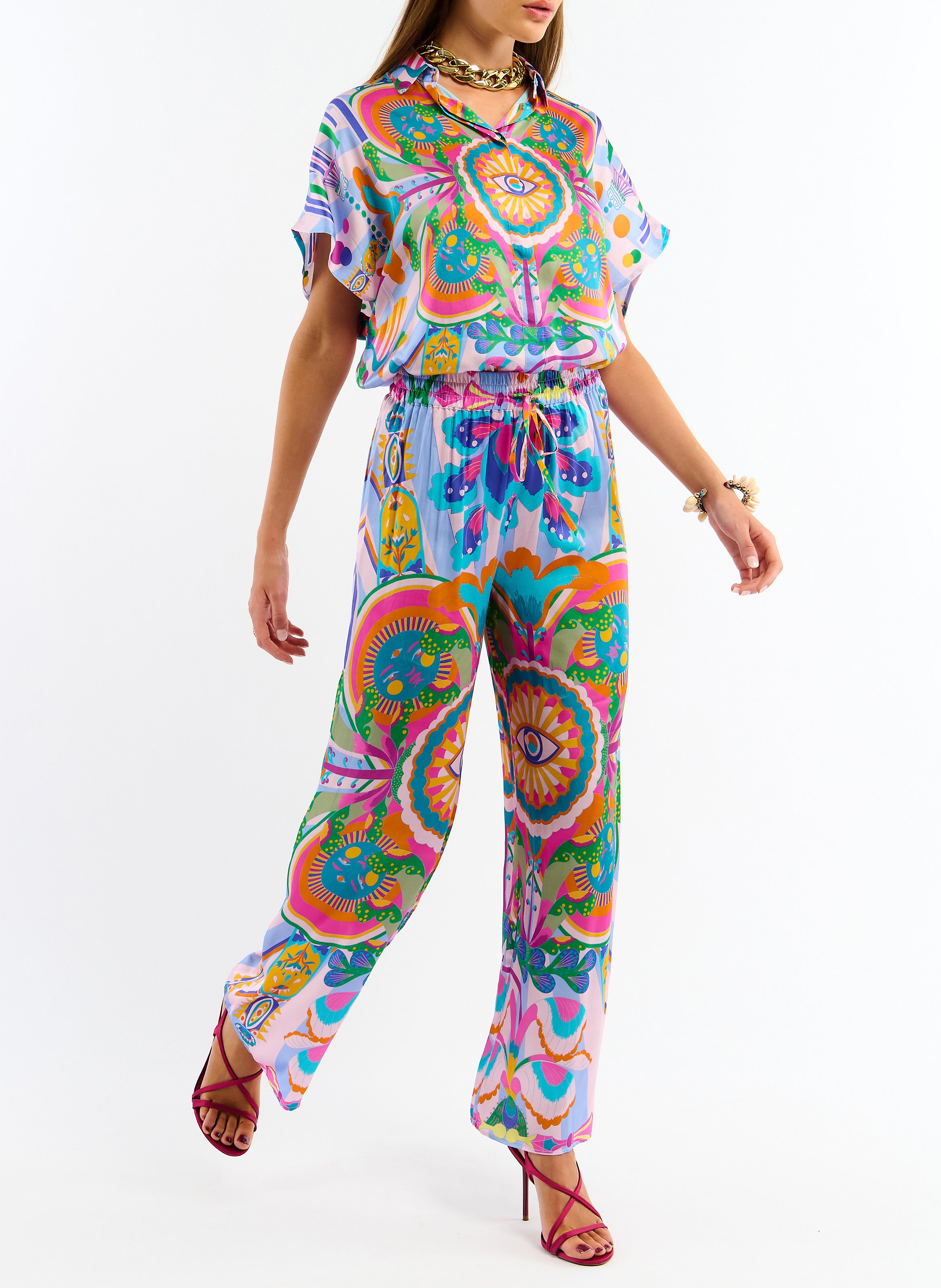 Bazimodo fluid printed wide-leg trousers WILD Blue