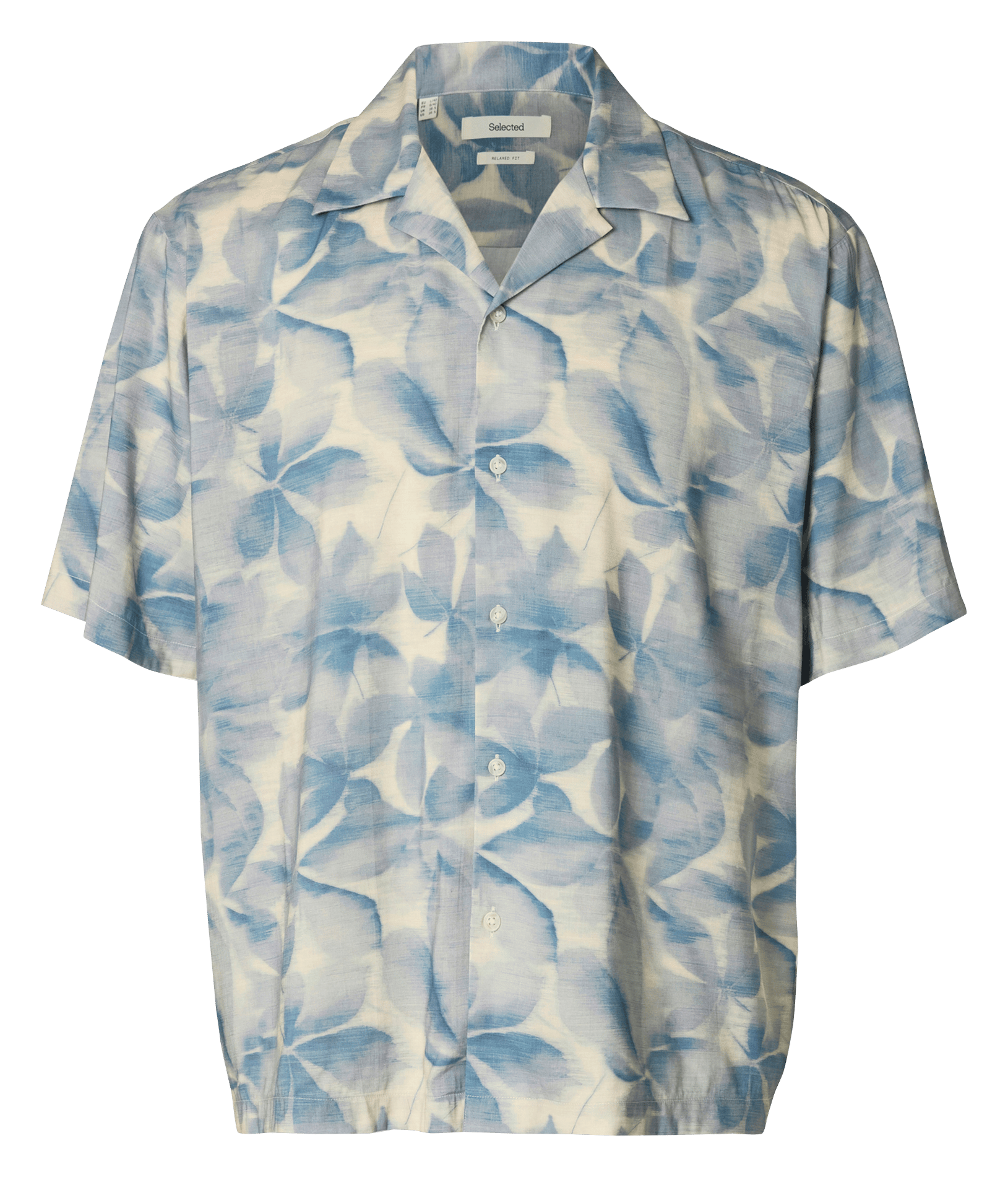 Recht gesneden overhemd met klassieke kraag van biologisch katoenmix met print SELECTED Blauw