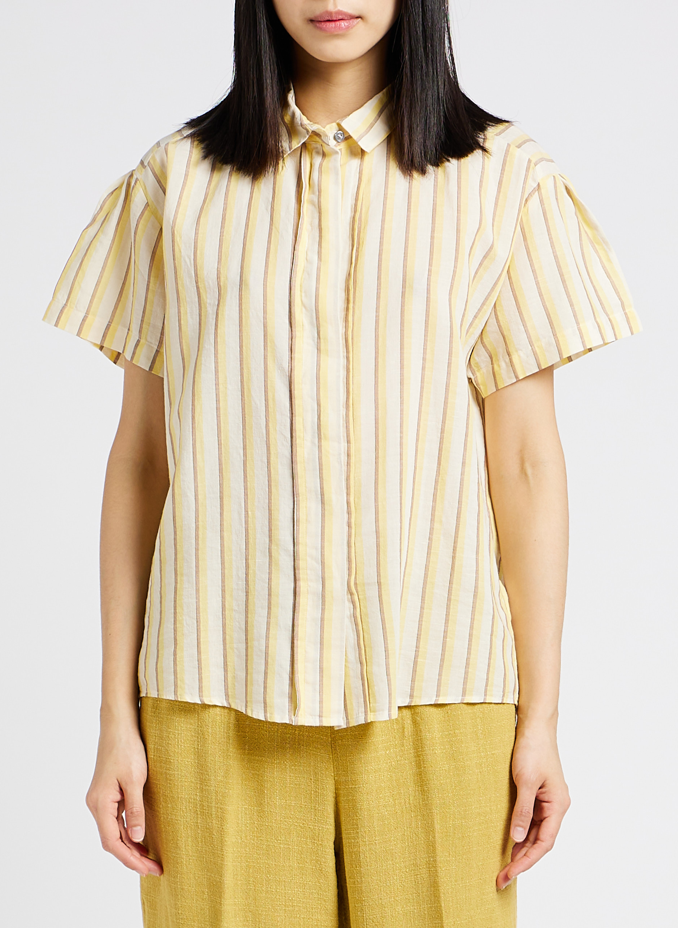 Ruimvallend overhemd met klassieke kraag | katoenblend POMANDERE Gestreepte