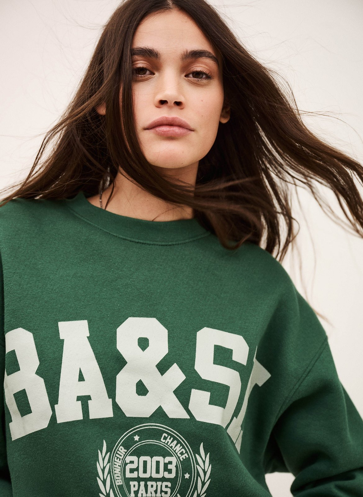 Wijde sweater van katoenblend met zeefdruk BA&SH Groen