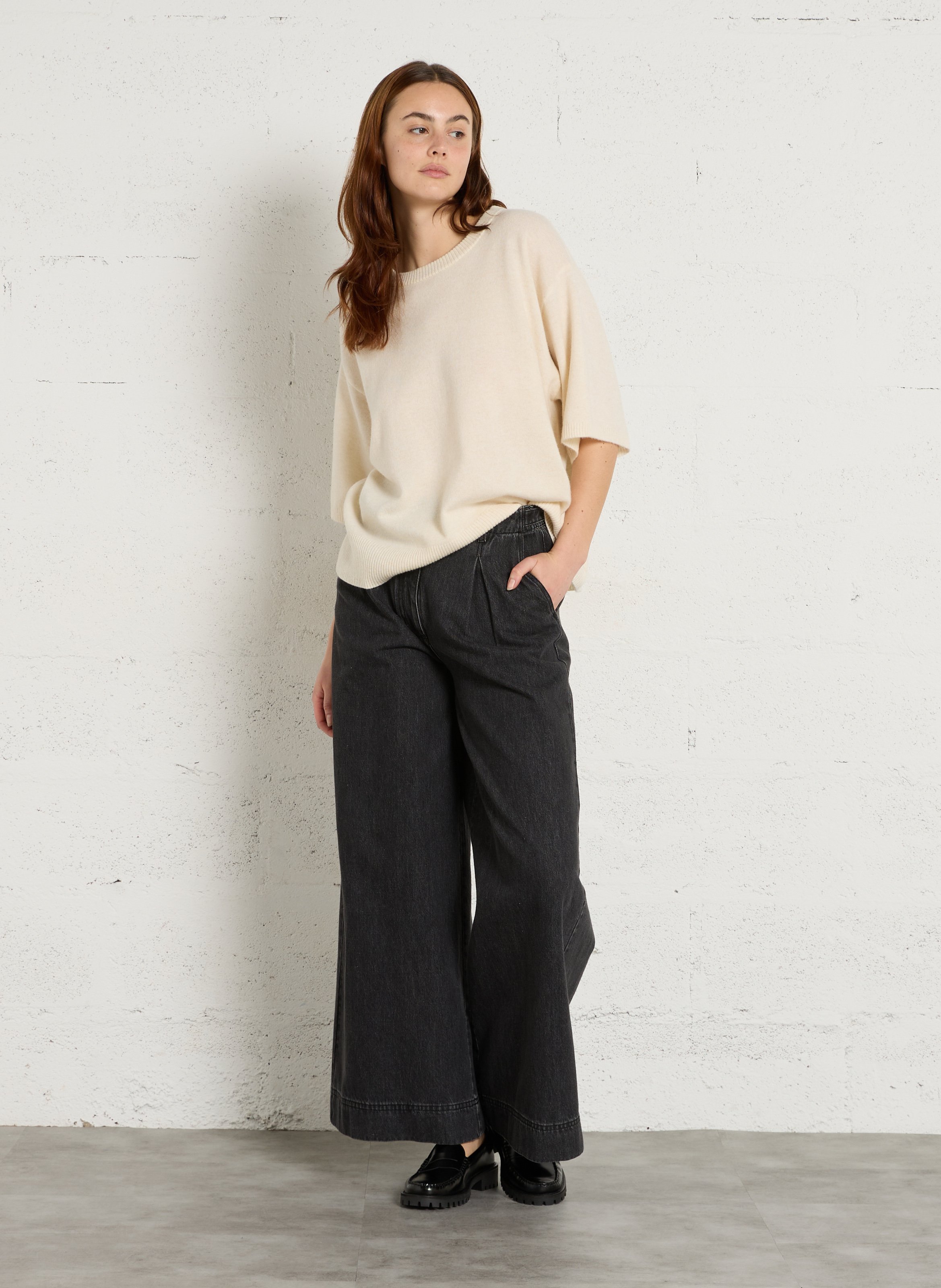 Oversized short-sleeve wool sweater RUE DE TOKYO Beige