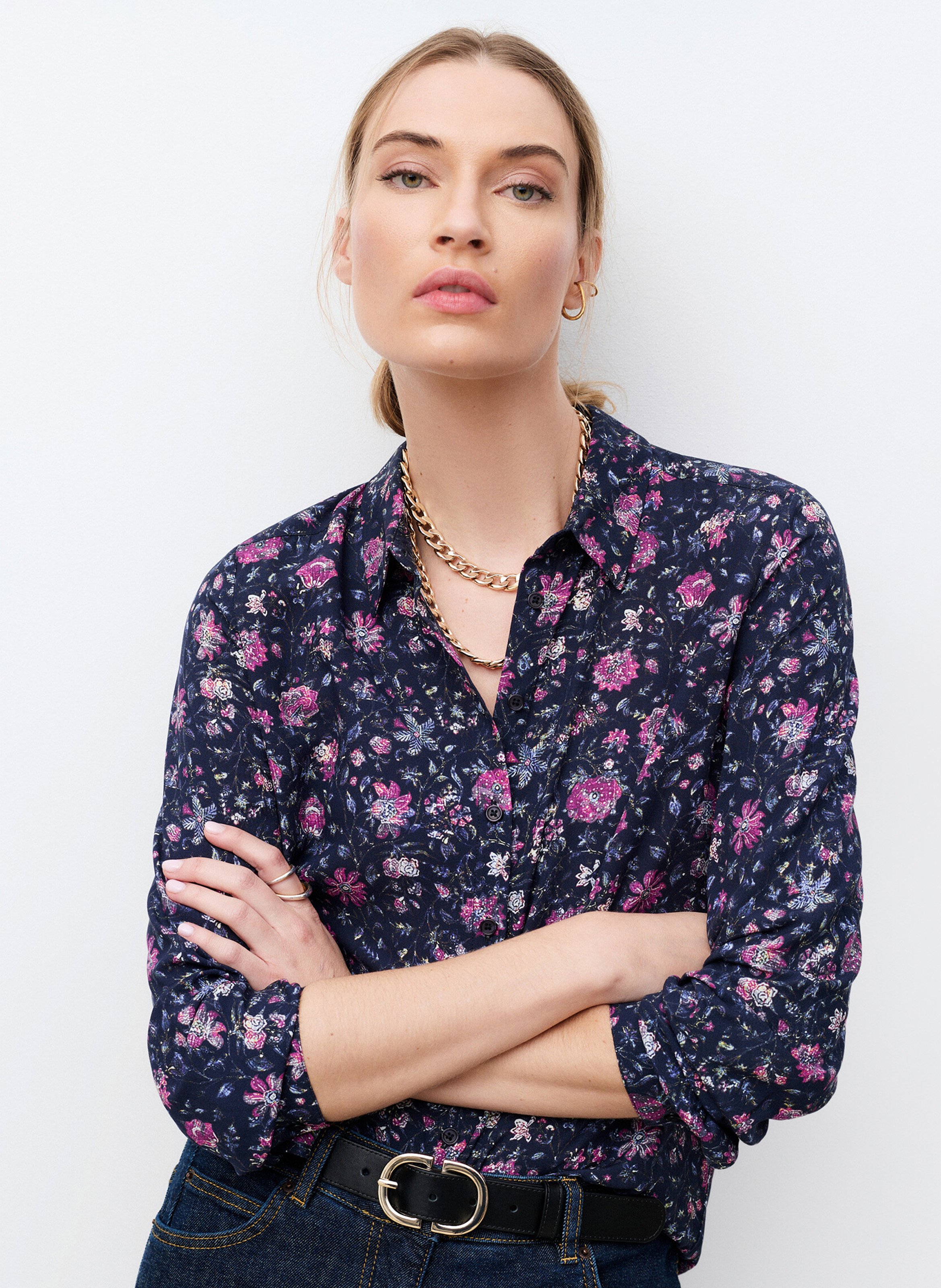 Straight-fit blouse met klassieke kraag en print CAROLL Blauw