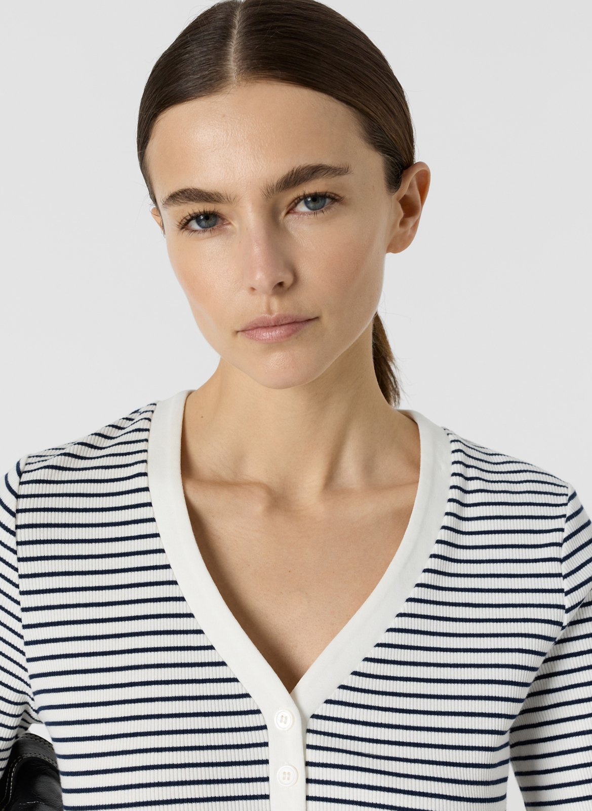 Top ajusté col V en coton mélangé rayé GERARD DAREL Bleu