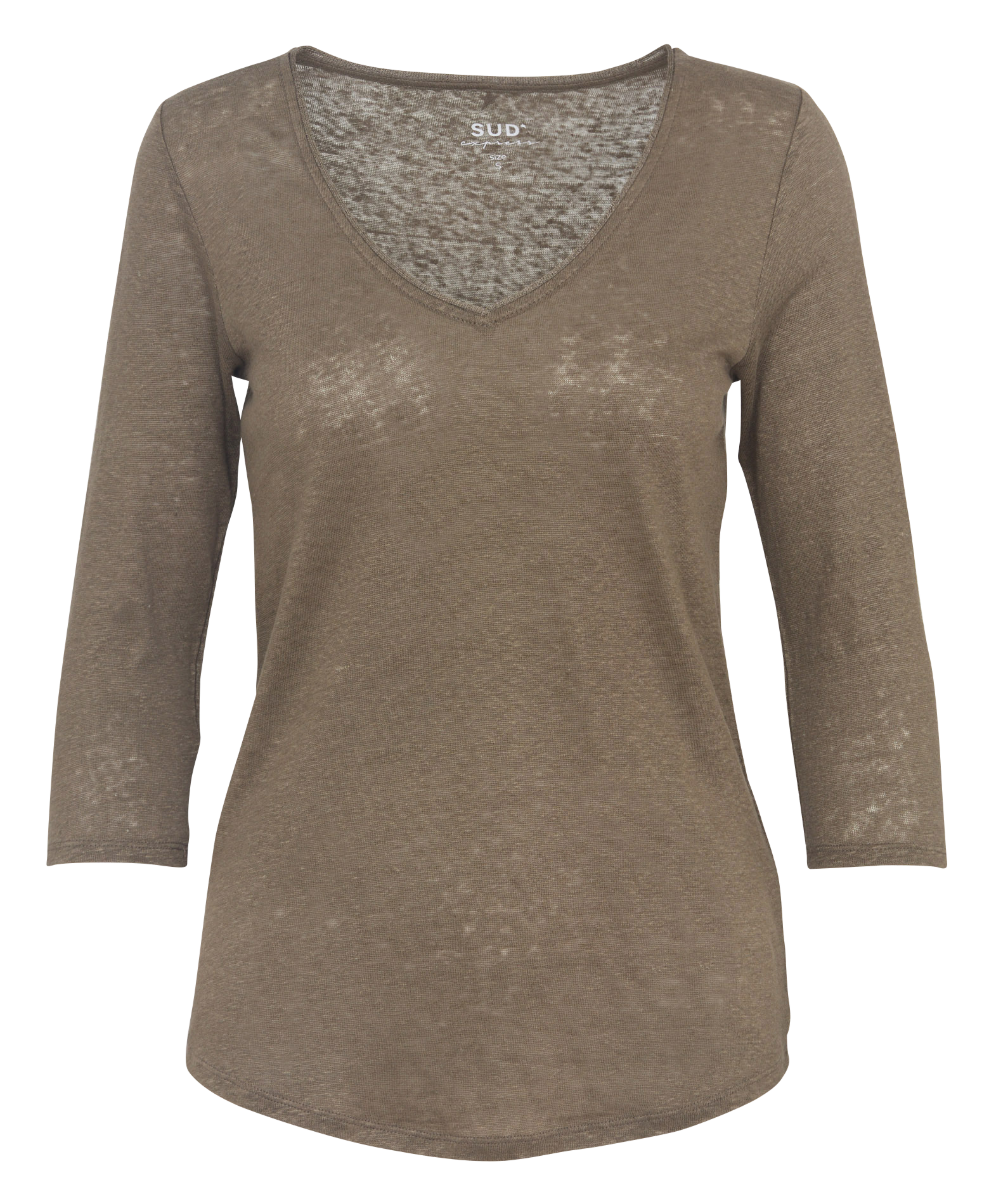 Meliertes T-Shirt mit V-Ausschnitt aus Leinen SUD EXPRESS Grun