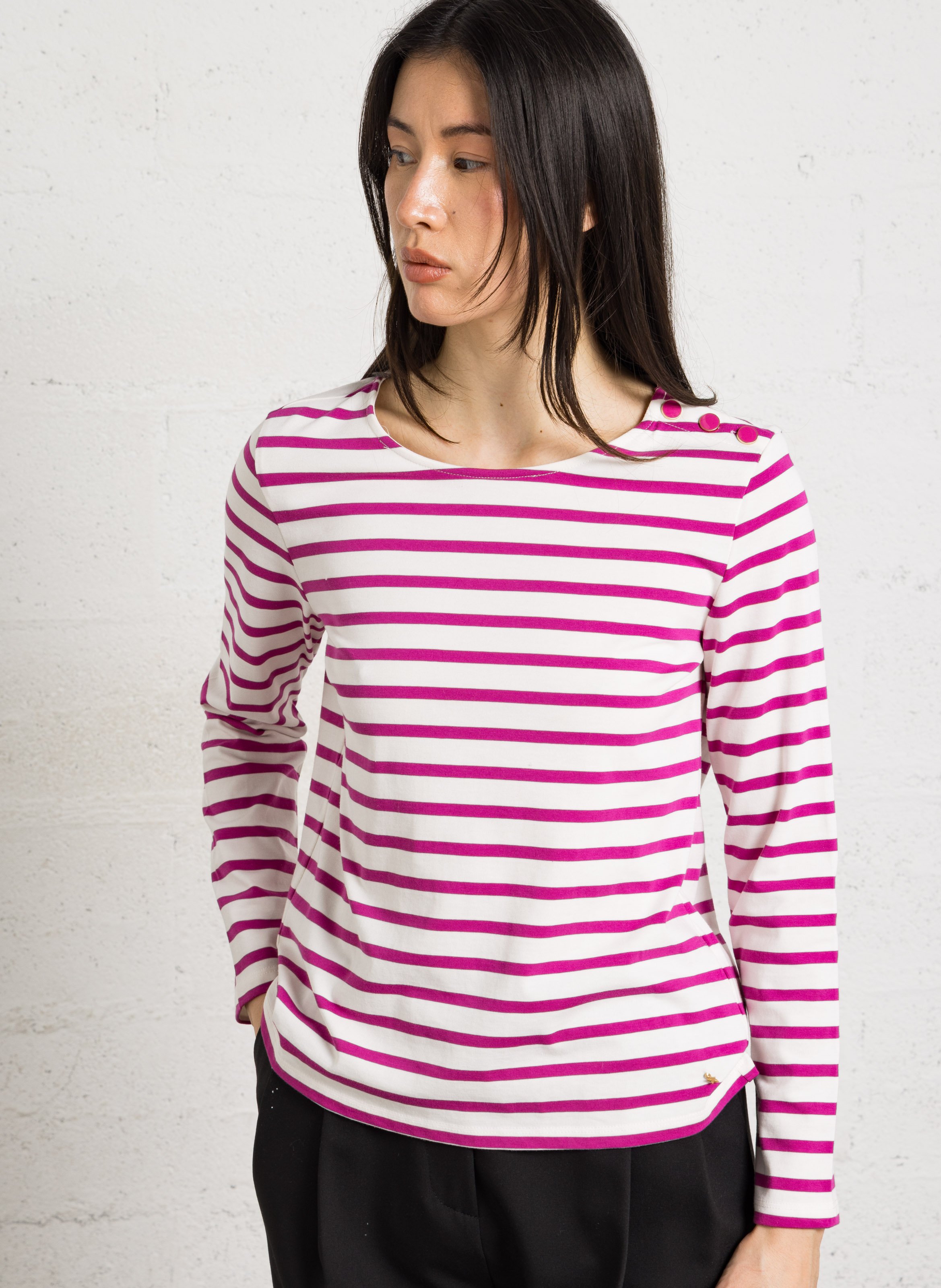 Tee-shirt droit rayé à détail boutonné DES PETITS HAUTS