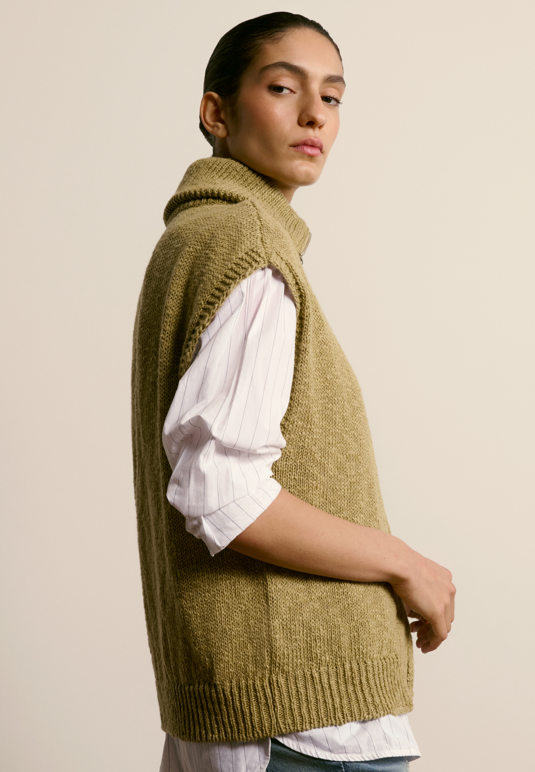 Short-sleeved zip-up cotton and linen vest MAISON MONTAGUT