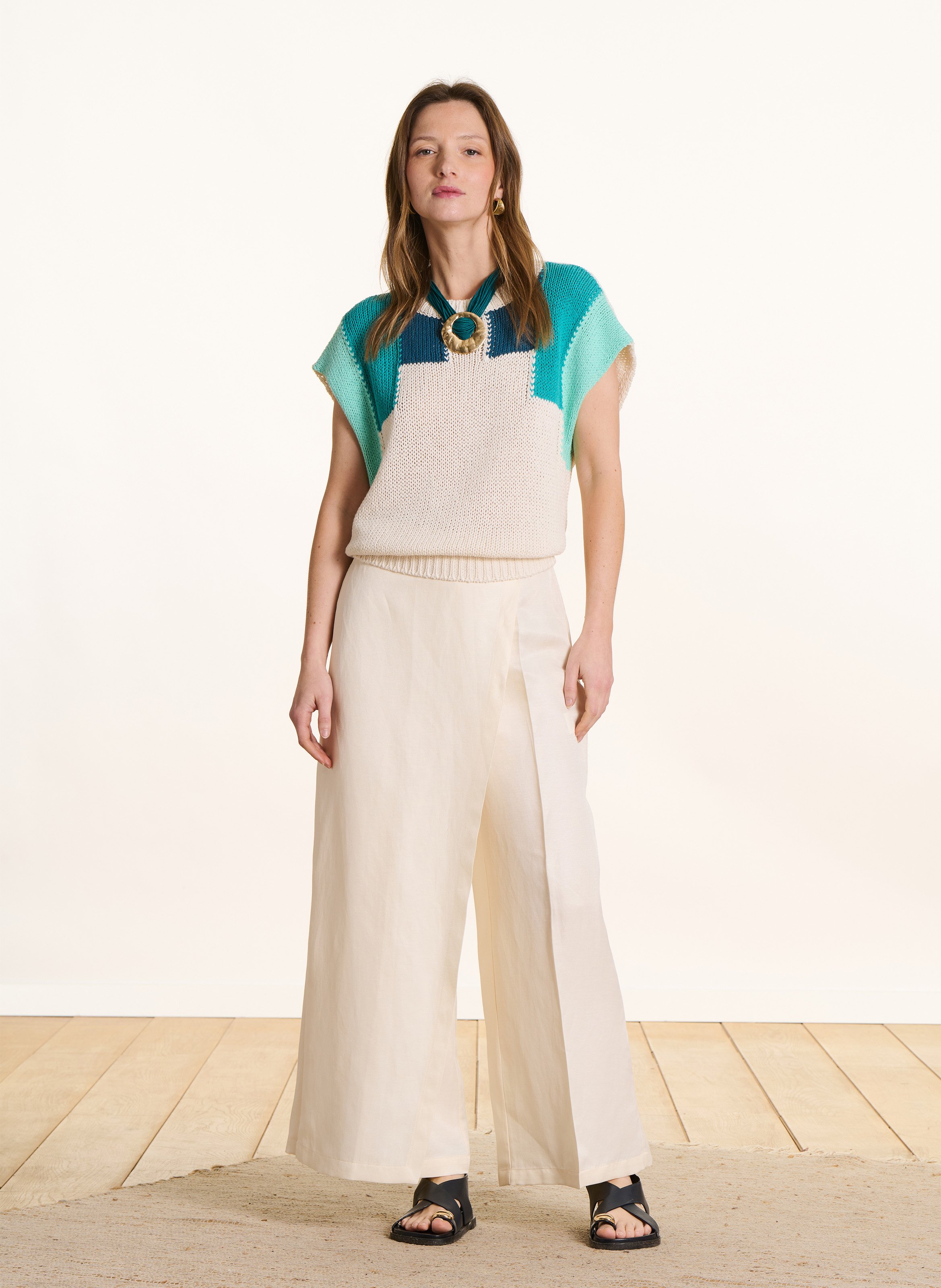 Wijde 7/8e linnenbroek LA FEE MARABOUTEE Beige