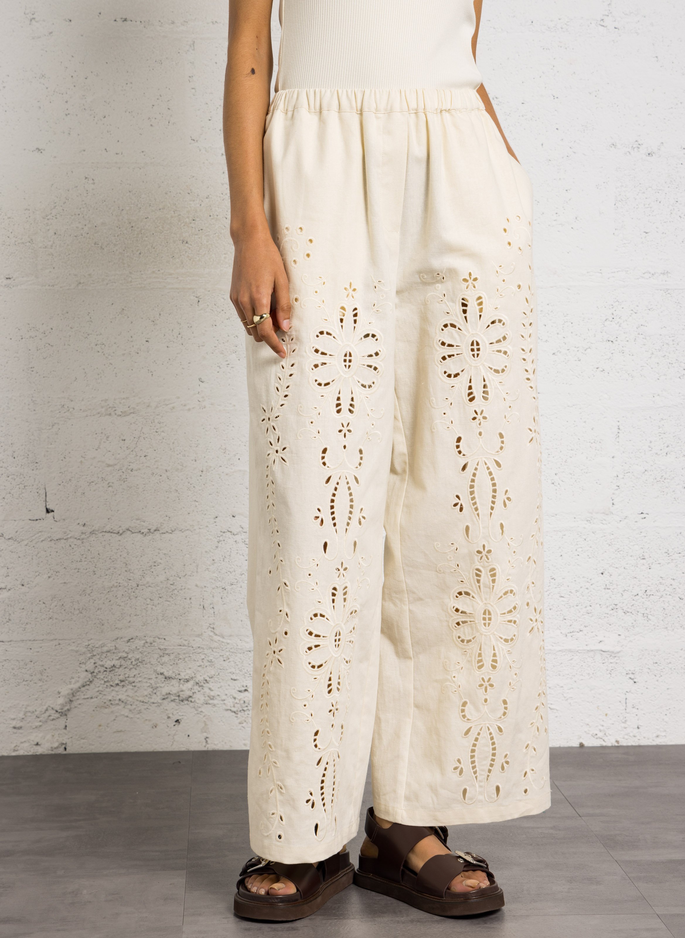 Pantalon large en coton  BERENICE Beige