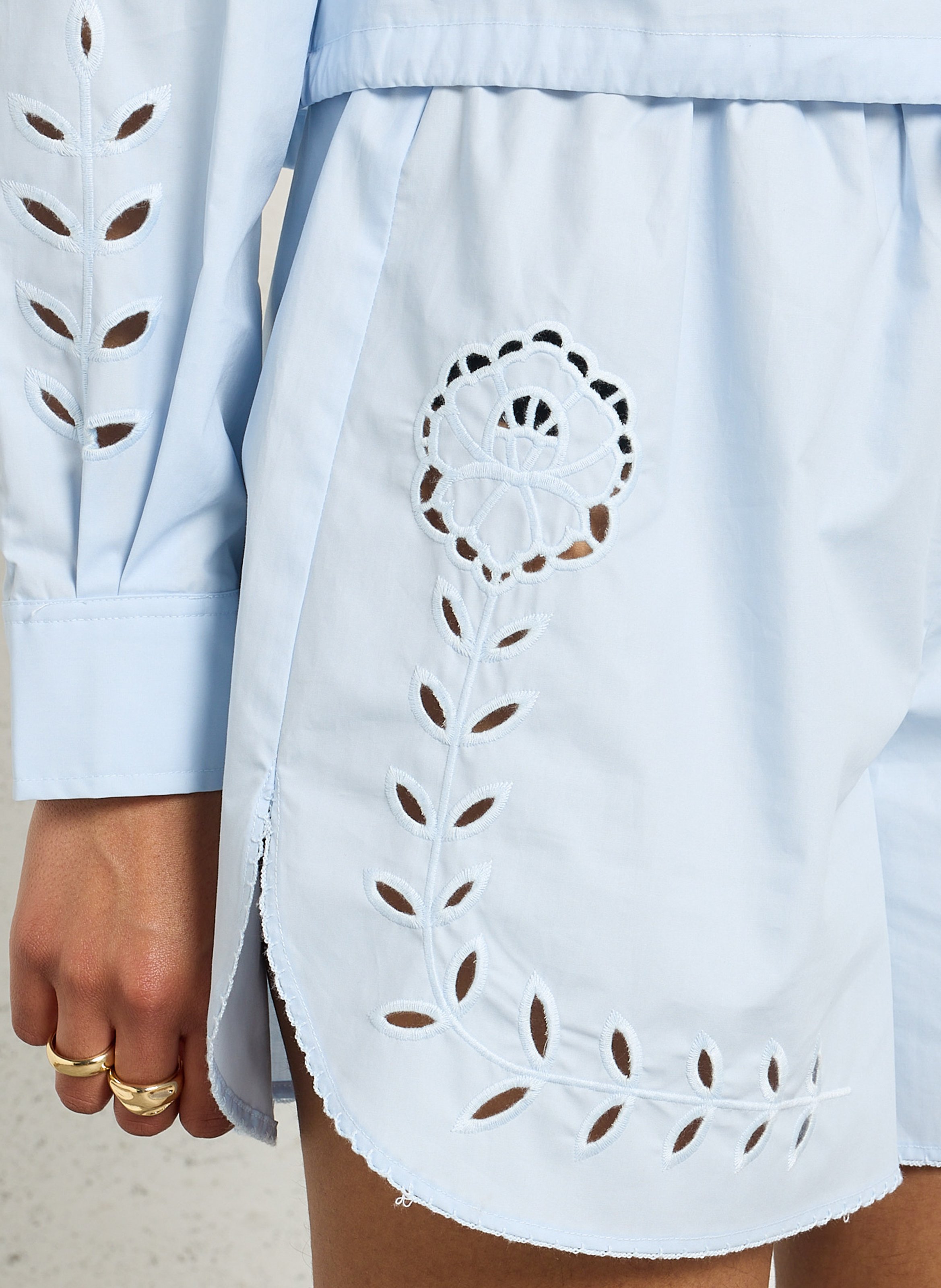 Short brodé en coton  BERENICE Bleu
