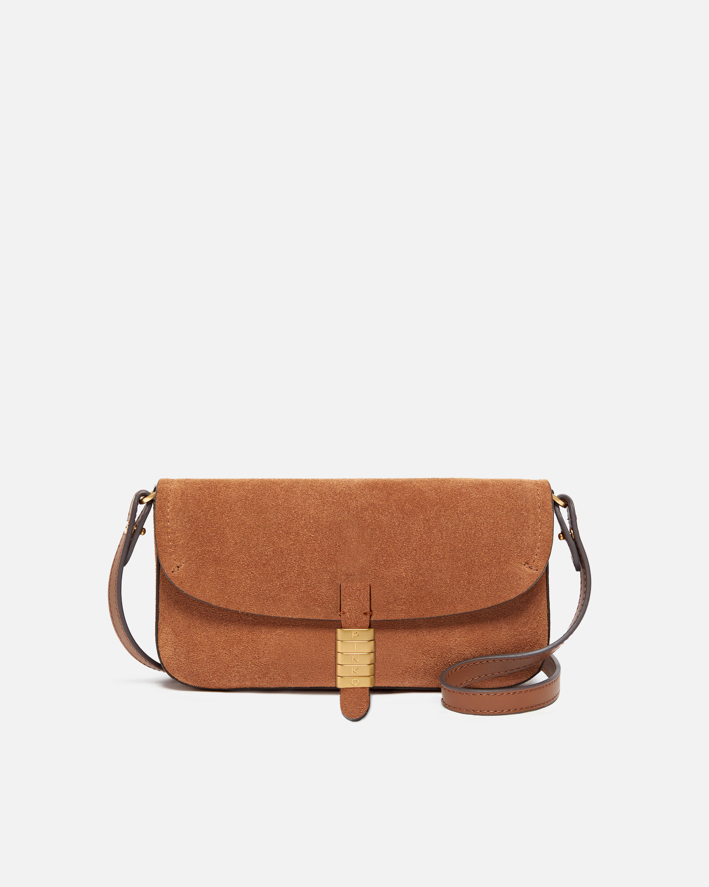 Medium saddle flat shoulder bag in suede PINKO