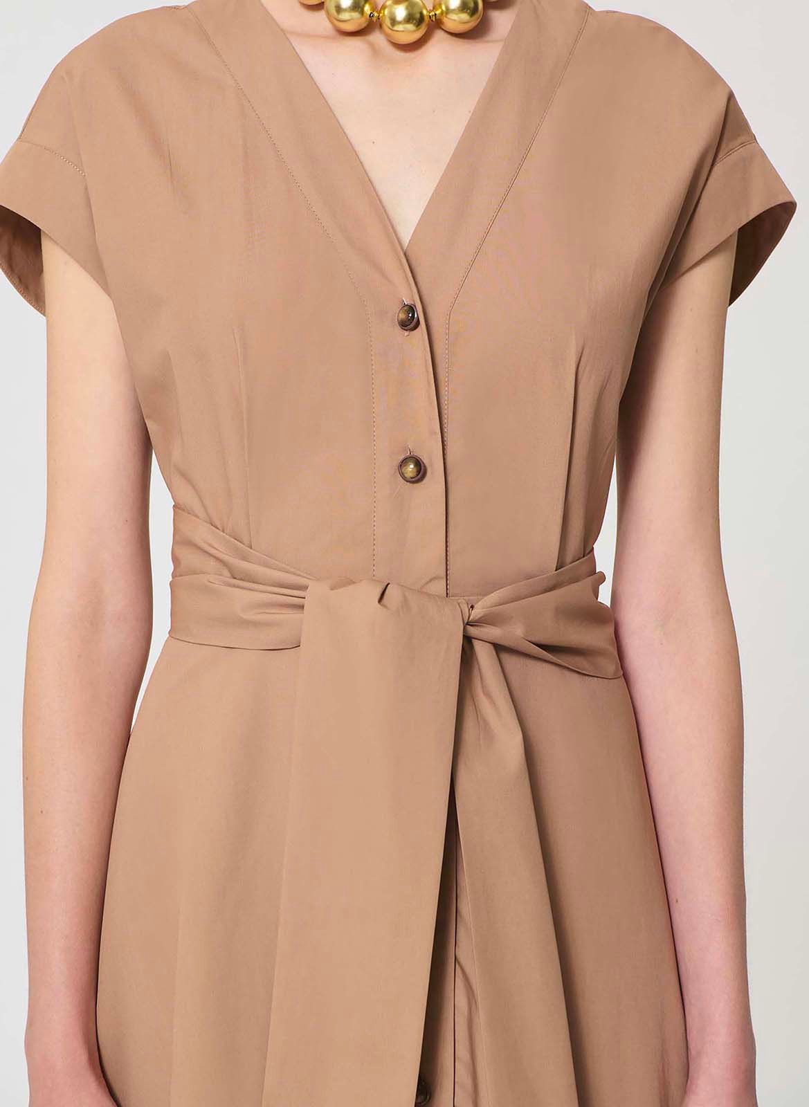 Robe midi col V en coton TARA JARMON Marron