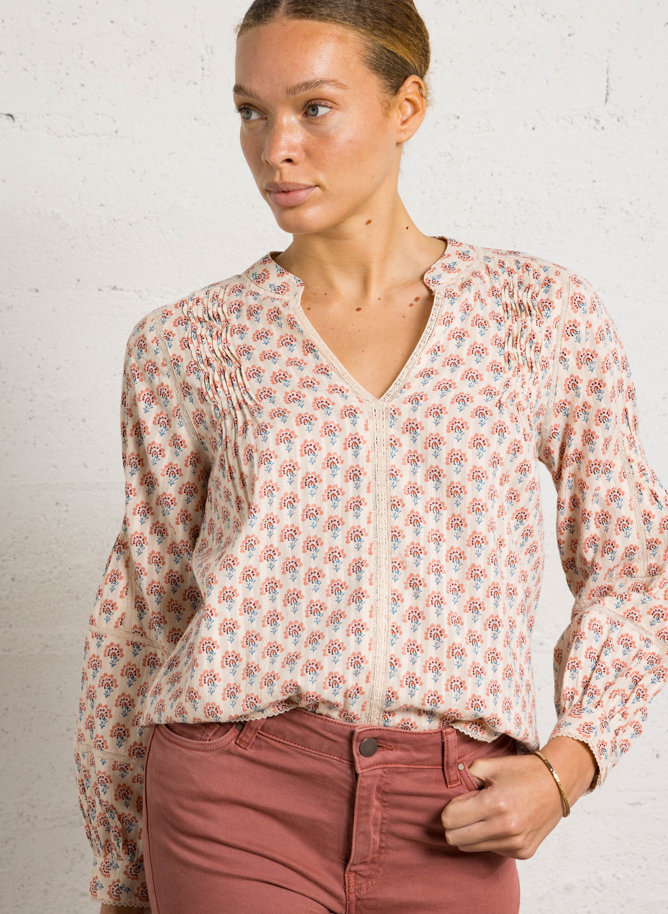 Cotton henley top MAISON 123 Beige