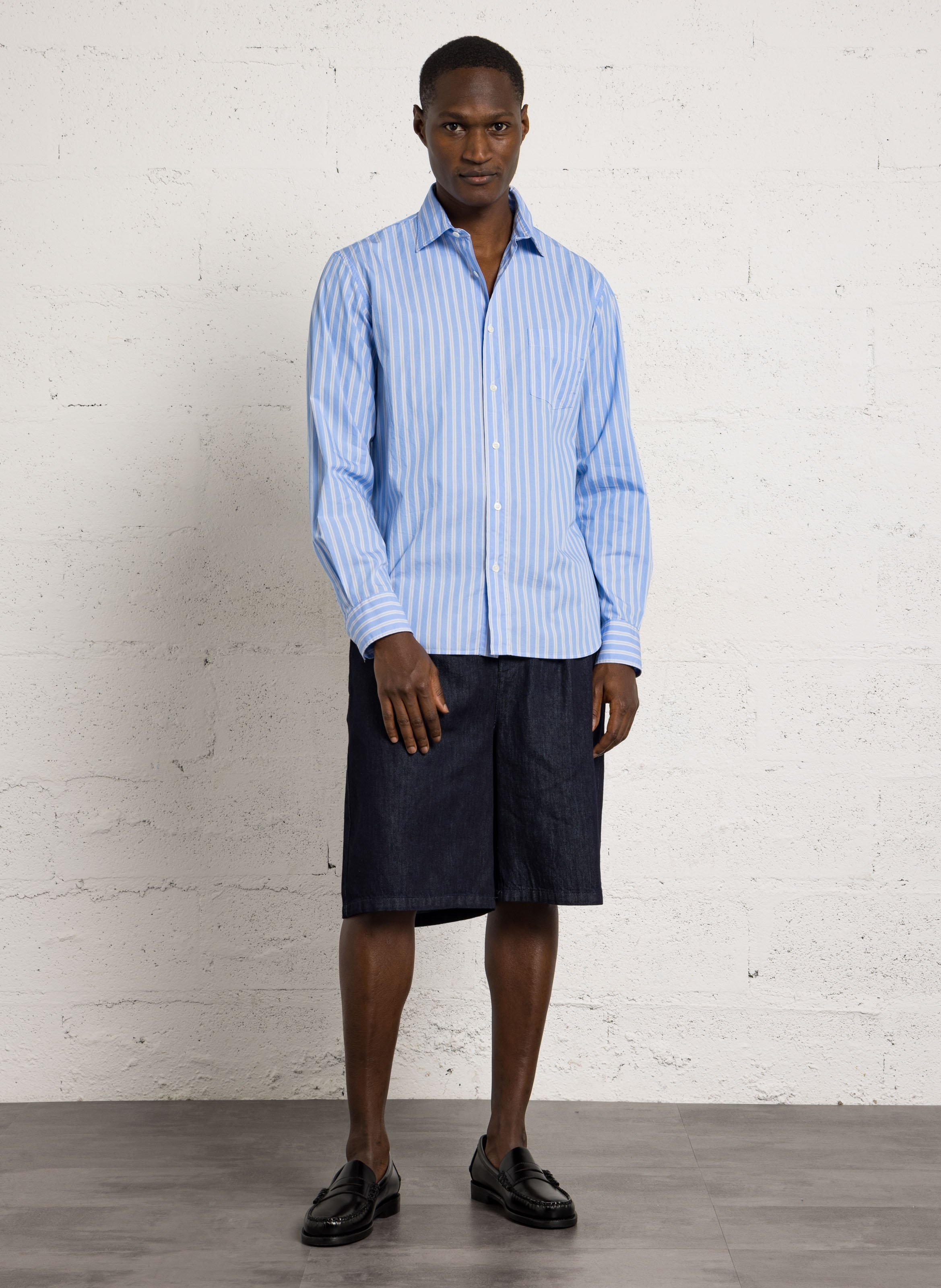 Gestreepte blouse met klassieke kraag HARTFORD Blauw