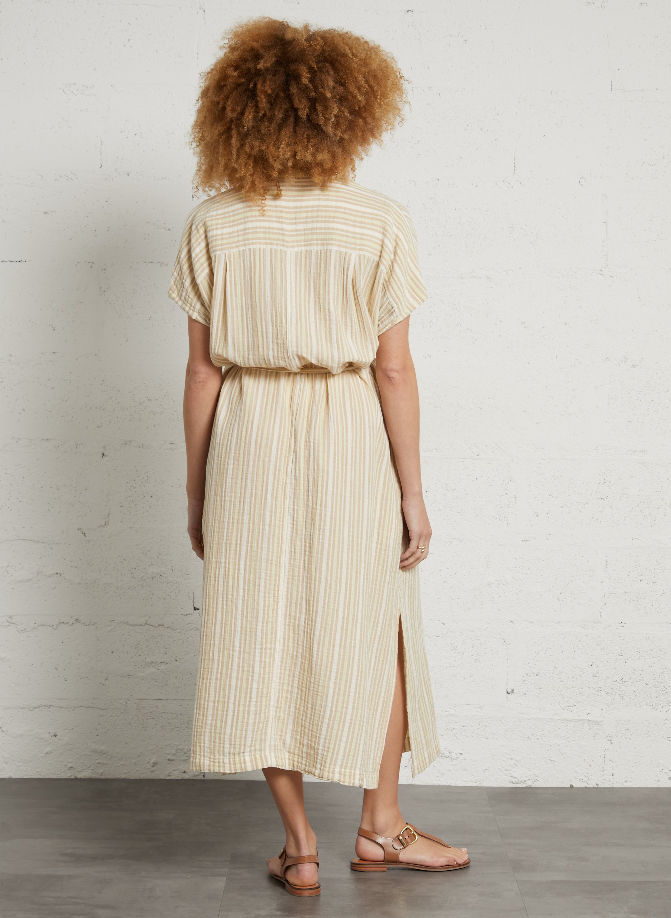 Robe longue à rayures col rond  MASSCOB Beige