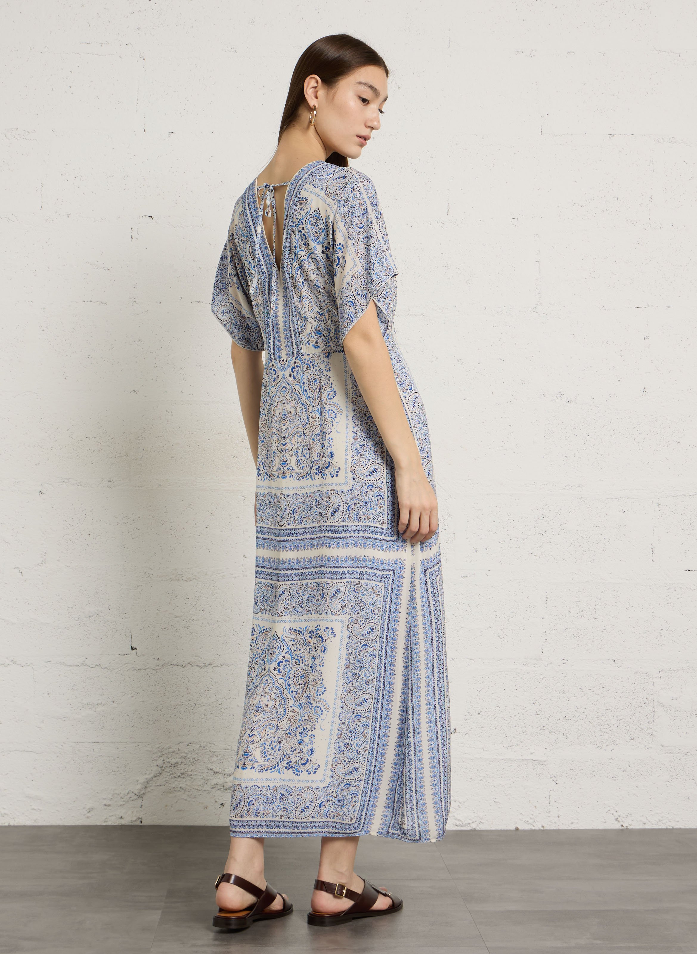 Robe longue col V imprimée MAISON 123 Bleu