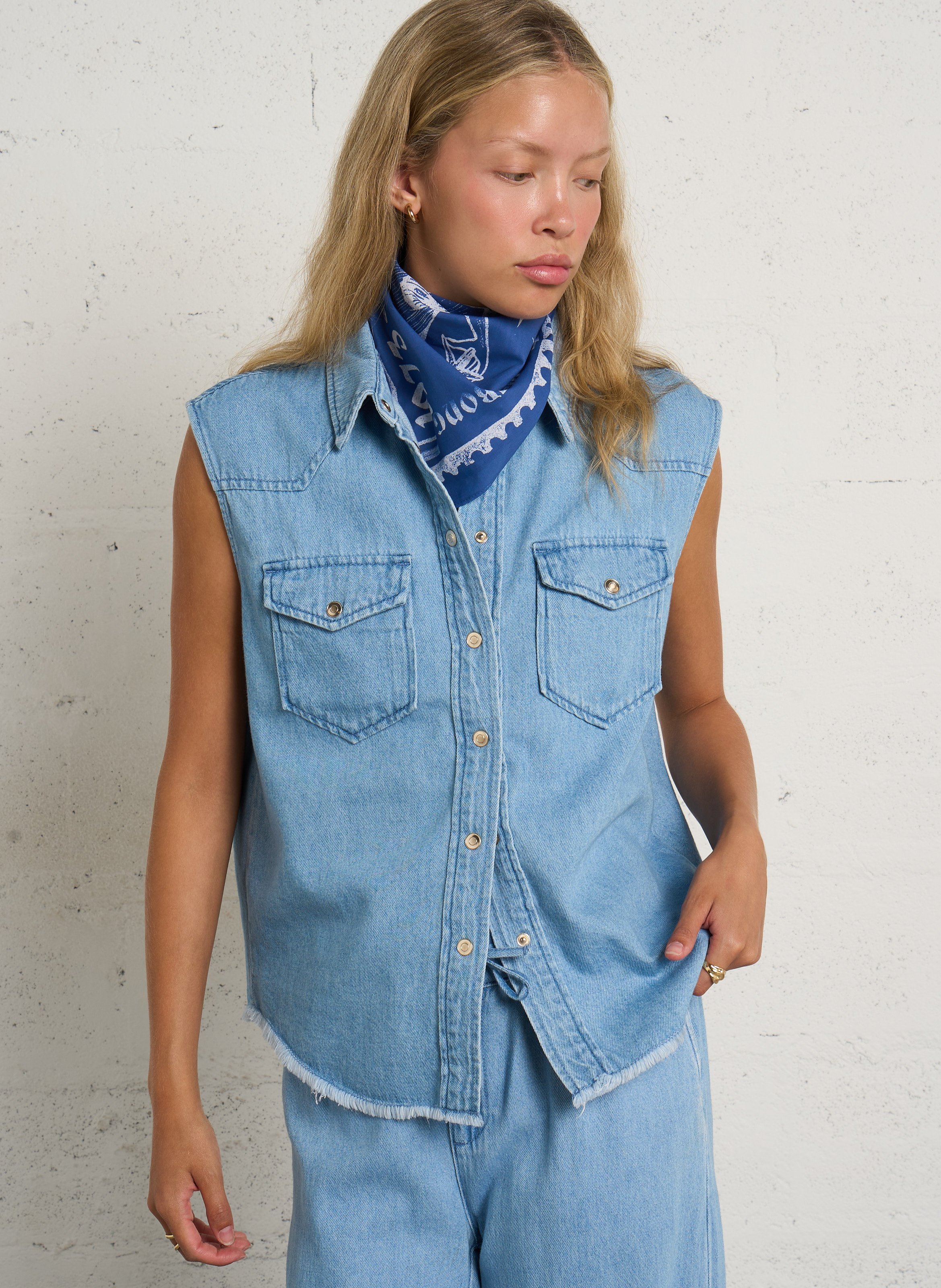 Sleeveless classic collar denim shirt MAISON 123 Blue