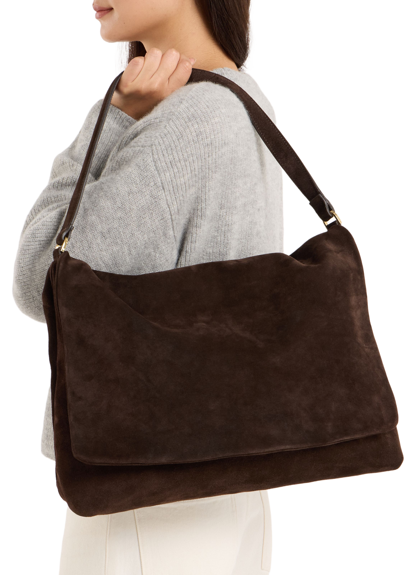 Suede leather iloise m shoulder bag SAISON 1865 Brown