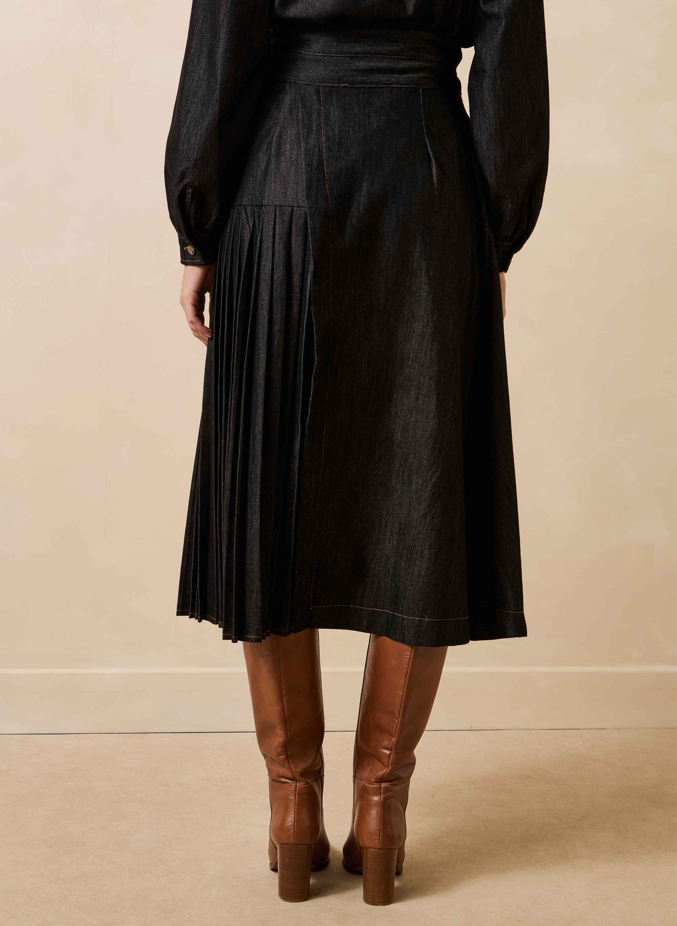 Midi wrap denim skirt in blended cotton LA FEE MARABOUTEE Black