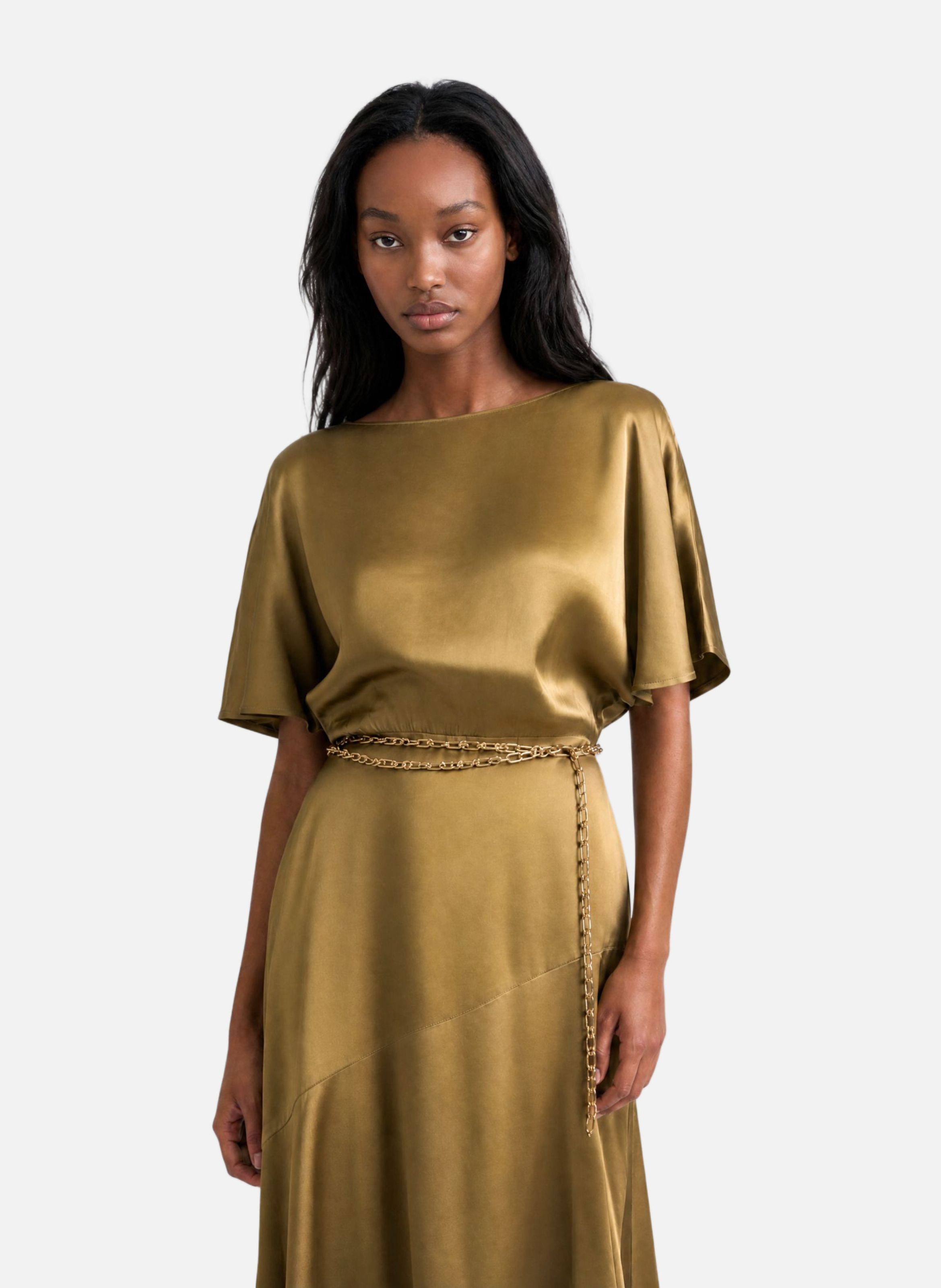 Long satin dress with chain THE KOOPLES Green
