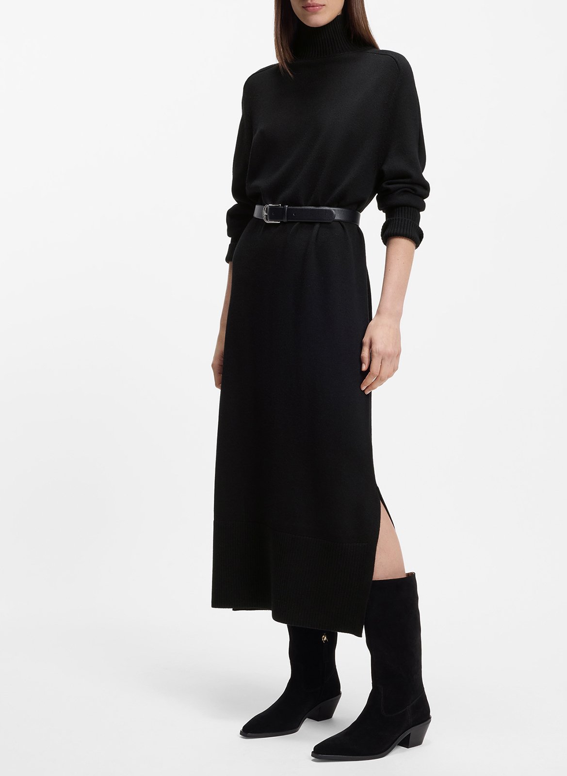 High-neck wool-blend long dress BOSS Black